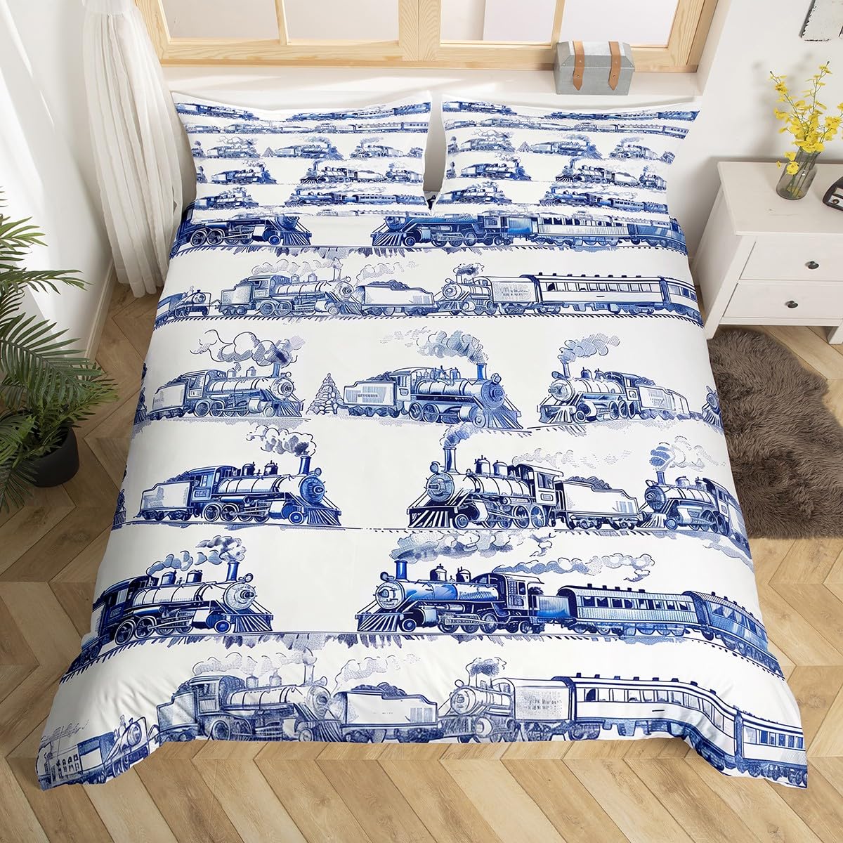 Housse de couette 135x200 train rétro pour lit enfant et garçon