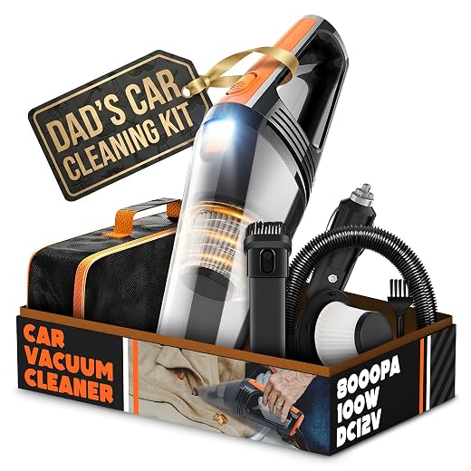 QYHY Car Vacuum, Portable Car Vacuum Cleaner High Power 8000PA/100W/DC12V, 16.4Ft Corded Handheld car Vacuum with LED Light, Deep Detailing Cleaning Kit of Car Interior with Wet or Dry for Men/Women