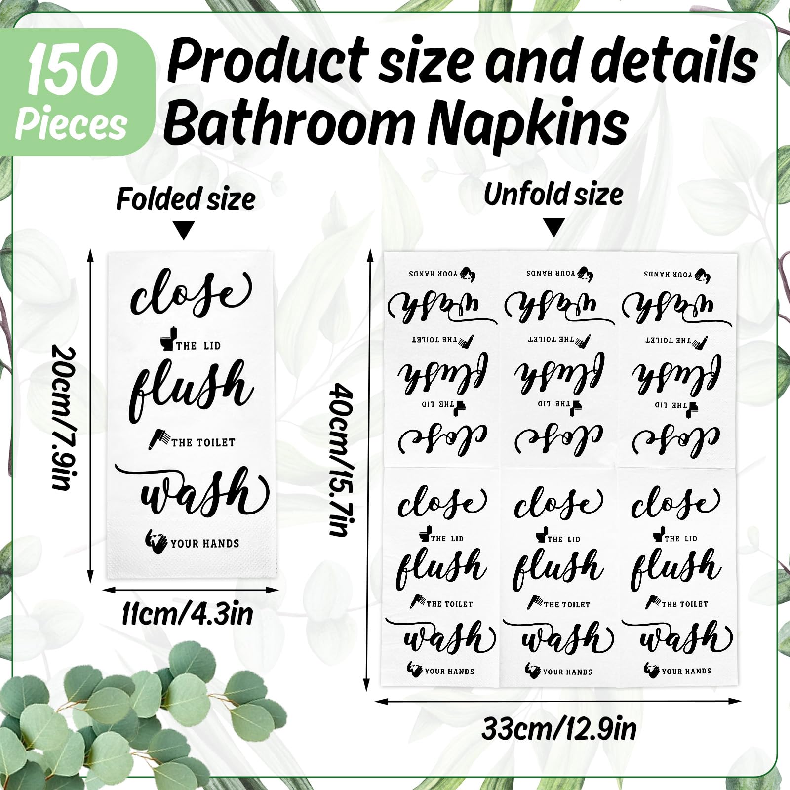 Whaline 150Pcs Bathroom Etiquette Guest Napkins Toilet Rules Disposable Paper Towels Bathroom Napkins Guest Disposable Hand Towels for Bathroom Powder Room Wedding Birthday Baby Shower Supplies