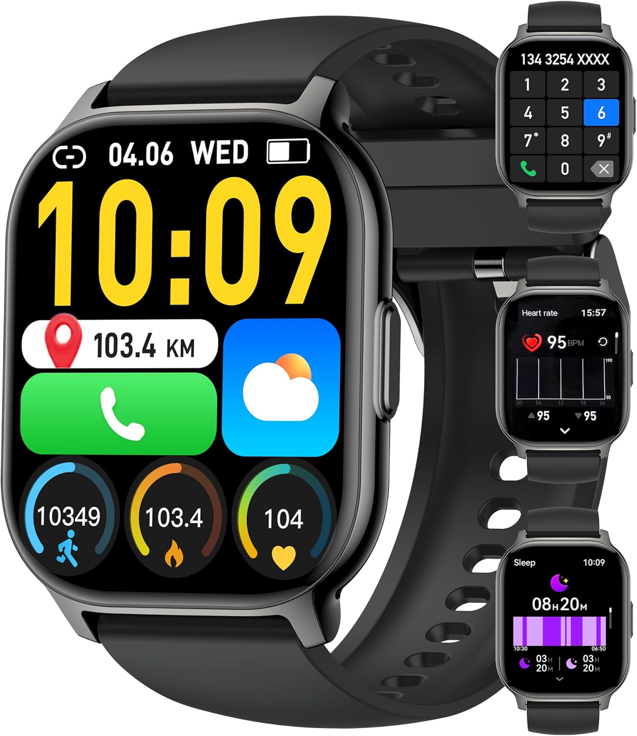 Smart Watch for Women Men, 2.1″ Touchscreen, Answer/Make Calls, Fitness Tracker with 100+ Sports Mode, Heart Rate SpO2 Sleep Monitor, IP68 Waterproof, Compatible with Android & iPhone(Black)