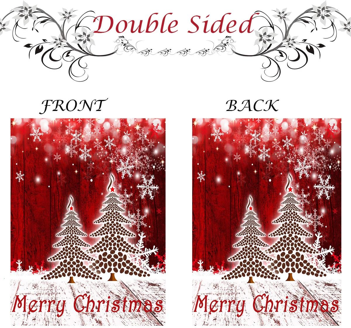 Merry Christmas Tree Red Garden Flag Winter Snowflake Double Sided Flags 12" x 18", Xmas Rustic Winter Snow Holiday New Year Small Garden Flag Banner Yard Outdoor Decoration Home Decor - Image 2