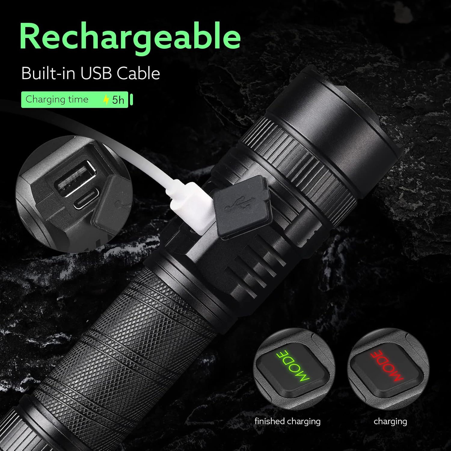 Rechargeable LED Flashlights High Lumens,15000 Lumens Super Bright 5 Modes Zoomable Waterproof XHP99 Tactical Flashlight for Emergencies, Camping : Tools & Home Improvement