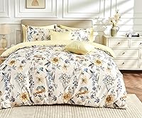 Vista 13 de SLEEPBELLA - Funda de edredón tamaño King, 600 hilos de algodón beige y gris azulado con patrón de hojas lujoso impreso, funda de edredón reversible