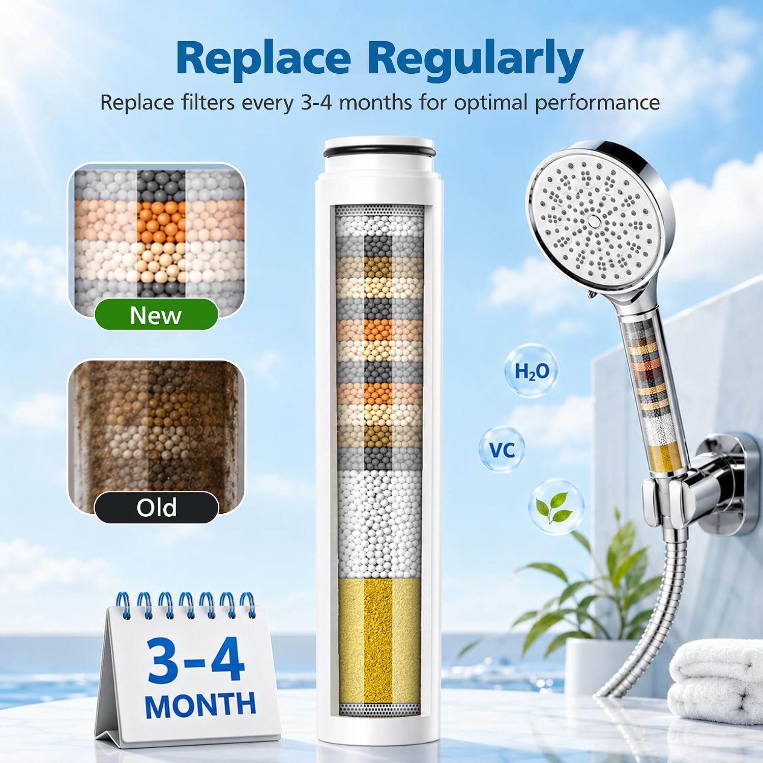 Shower Filter Compatible with Cobbe Handheld Shower Head | 8-Stage Replacement Filter with High Efficiency Filtration for Hard Water Chlorine Harmful Substance, 4 Pack