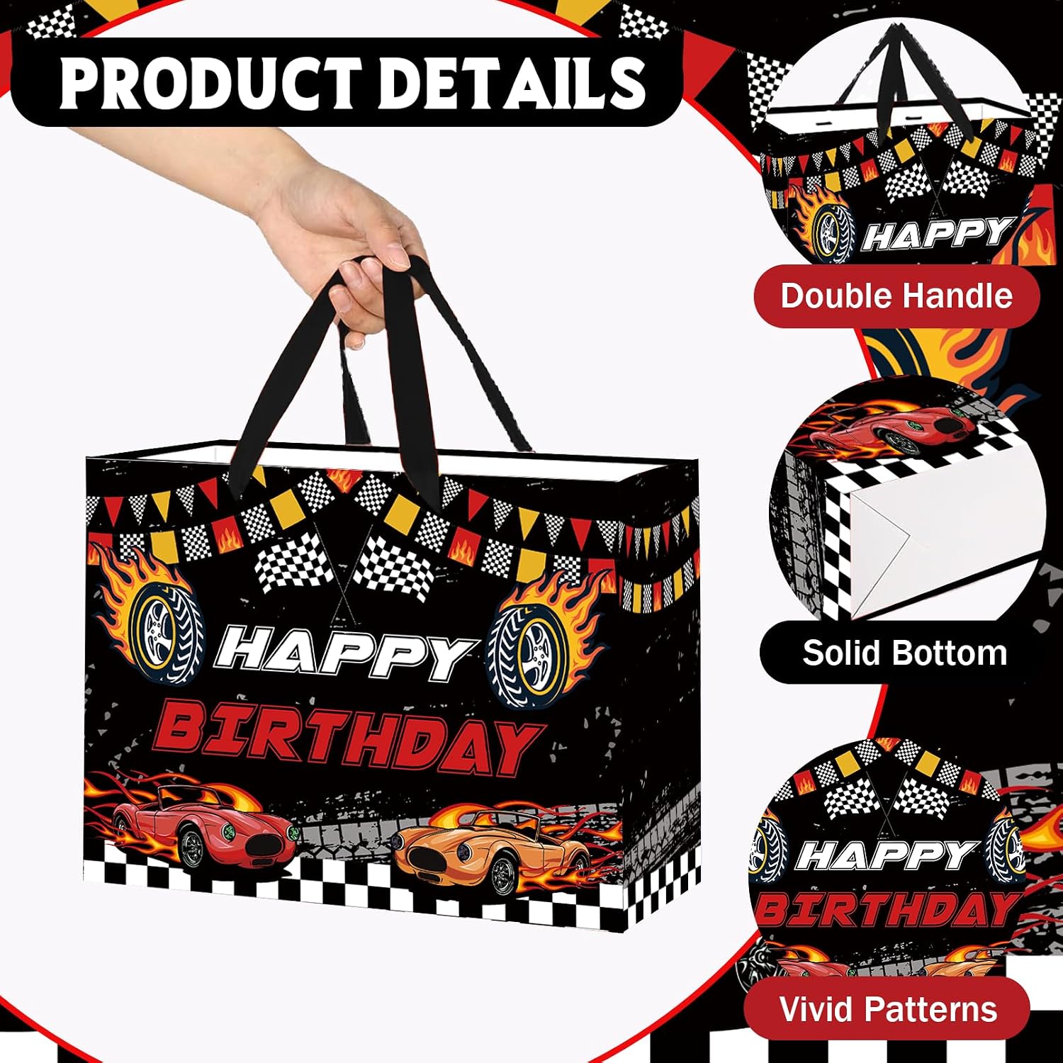 SolarGlory Race Car Gift Bag - Extra Large Cars Gift Bags for Birthday, Race Car Wrapping Paper Alternative with Card & Tissue Paper, Birthday Boy Gift Bag for Race Car Party Decorations image 2