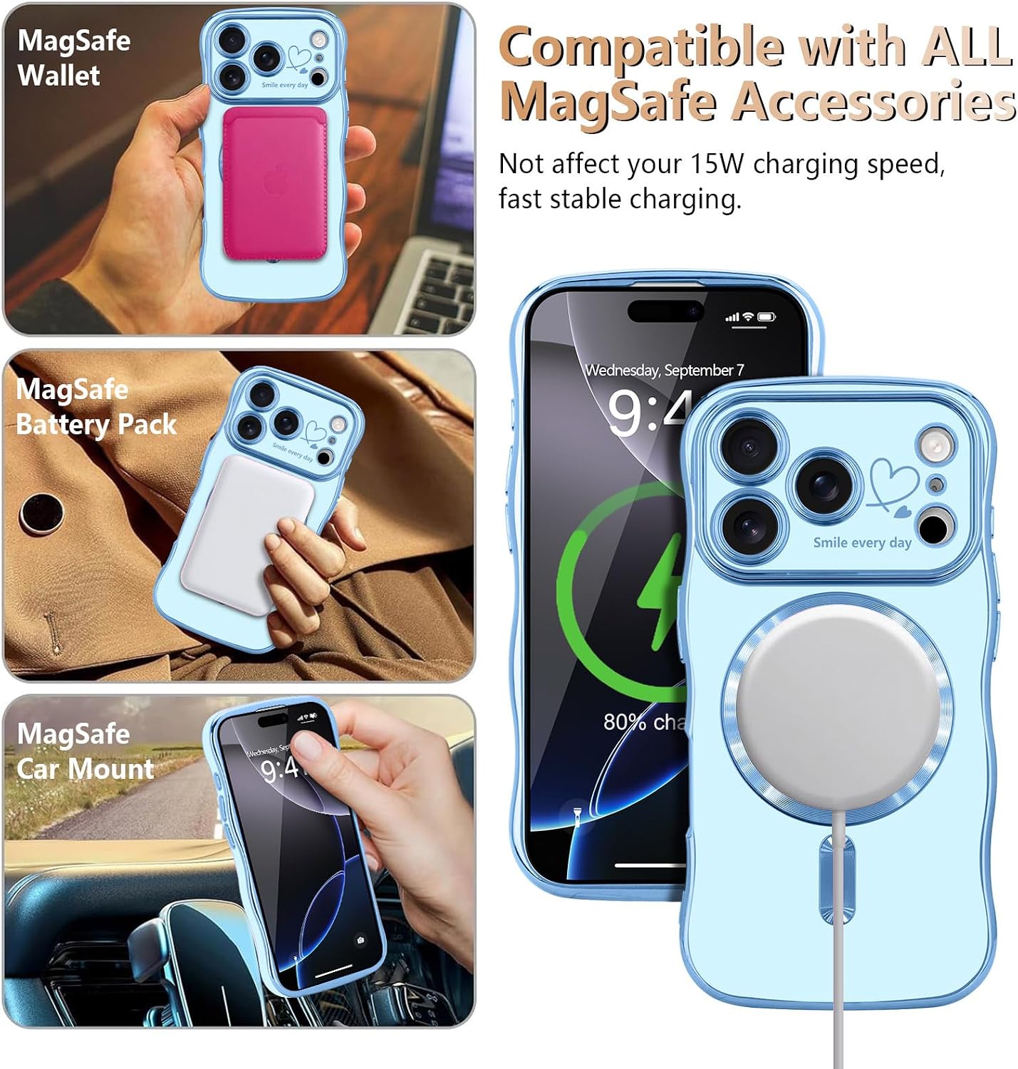 LCHULLE Magnetic for iPhone 18 Pro Max Case for Women Girls Wave, Baby Blue image 5