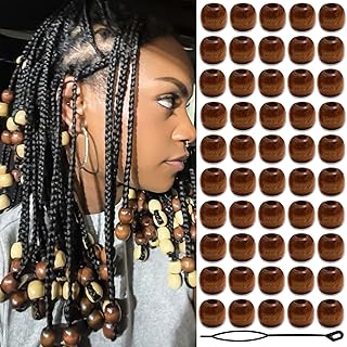 60PCS Large Wood Beads Brown Natural Wooden Bead for Locs Vintage Dreadlock Jewelry Hair Braids Accessories for Women Girls
