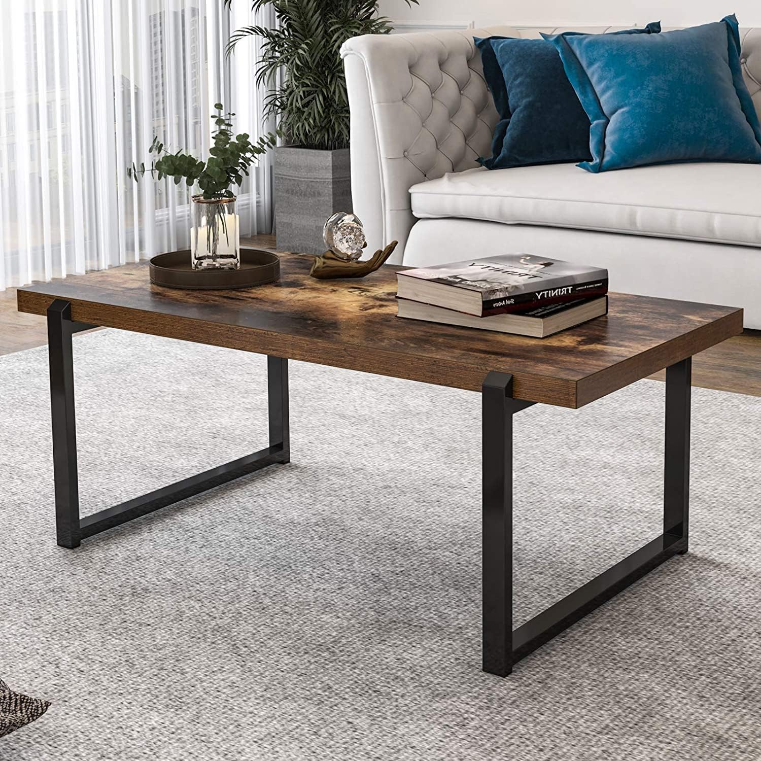 YITAHOME Living Room Table Sets of 3 Pieces, Coffee Table Set of 3 for Living Room Home Accent Furniture, Industrial Coffee Table with Two X-Design 3-Tier End Sofa Side Tables, Rustic Brown : Everything Else