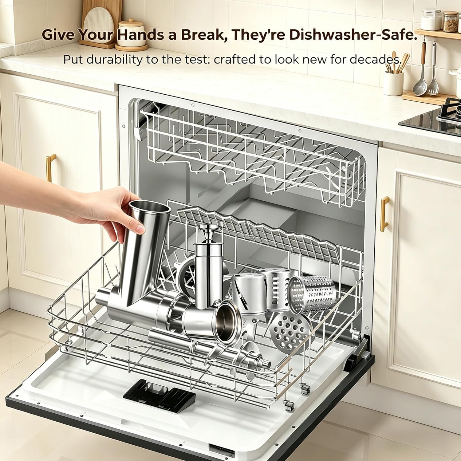 Meat Grinder & Cheese Grater Attachment Set for KitchenAid Stand Mixer,100% Stainless Steel Food Grinder with Slicer Shredder, Sausage Stuffer, Dishwasher Safe, Fits Tilt-Head & Bowl-Lift Mixers | 100% Stainless Steel Food Grinder with Slicer Shredder & Sausage Stuffer, Dishwasher Safe, Fits Tilt-Head & Bowl-Lift Mixers