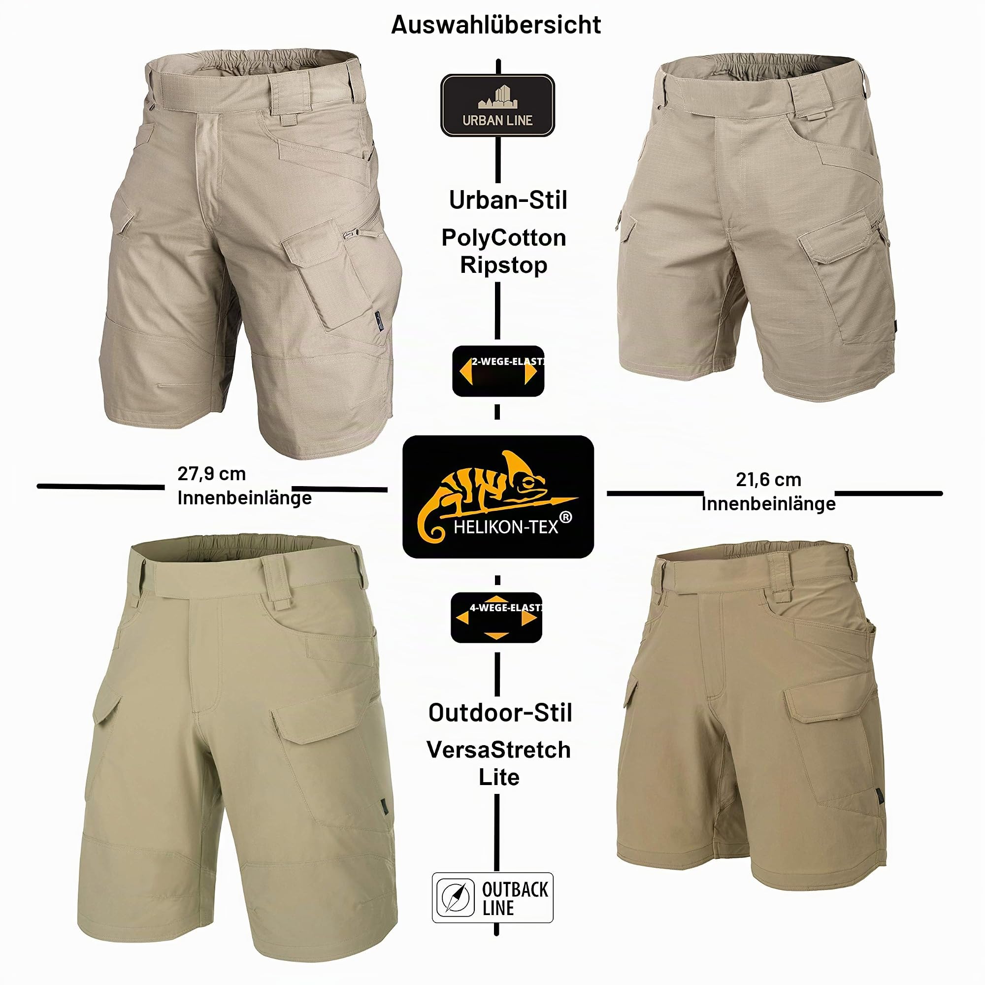 Helikon-Tex Urban/Outdoor Taktische Shorts für Herren – leichte Cargo-Shorts für Taktische, Militär, Polizei, Wandern, Jagd