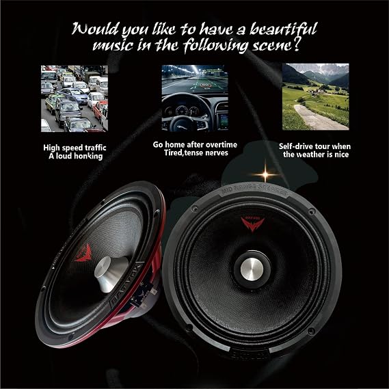 MX80S3 Midrange Loudspeaker 8 Silver Bullet, 600W Max, 4 Ohms, Premium Quality Audio Door Speakers for Car or Truck Stereo Sound System, Black (2 Speaker)