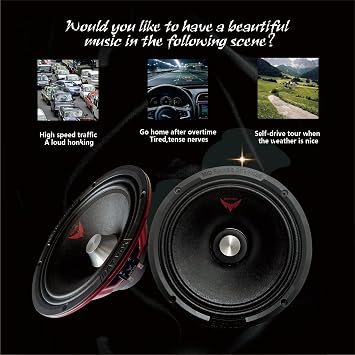 MX80S3 Midrange Loudspeaker 8 Silver Bullet, 600W Max, 4 Ohms, Premium Quality Audio Door Speakers for Car or Truck Stereo Sound System, Black (2 Speaker)