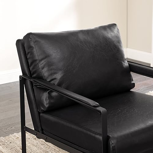 Miniatura 3 de Art Leon Accent - Juego de 2 sillas de cuero sintético moderno de mediados de siglo silla de salón con patas de metal negro negro