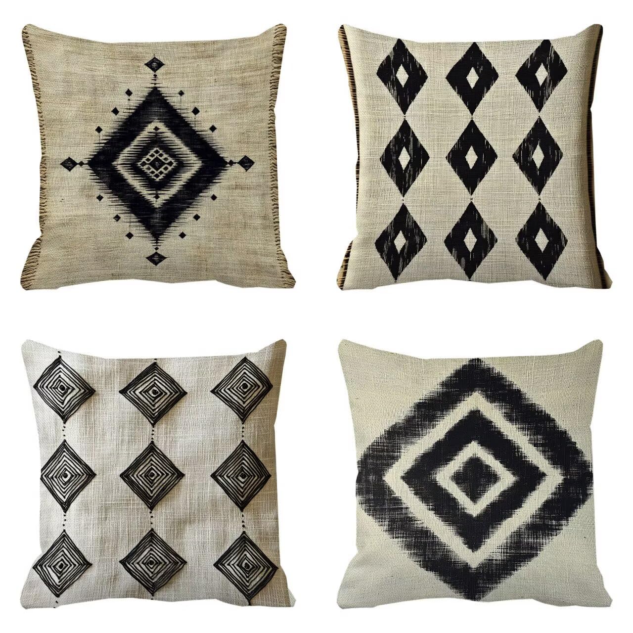 Juego de 4 Fundas Cojines Crema Geometría (4) 75 x 75 cm Fundas Cojines, Decoración Moderna Cojin Exterior, para Sofá salón Coche Cama Sillas Decoración, Cuadrado Terciopelo Sofá Cojín Exterior m-446