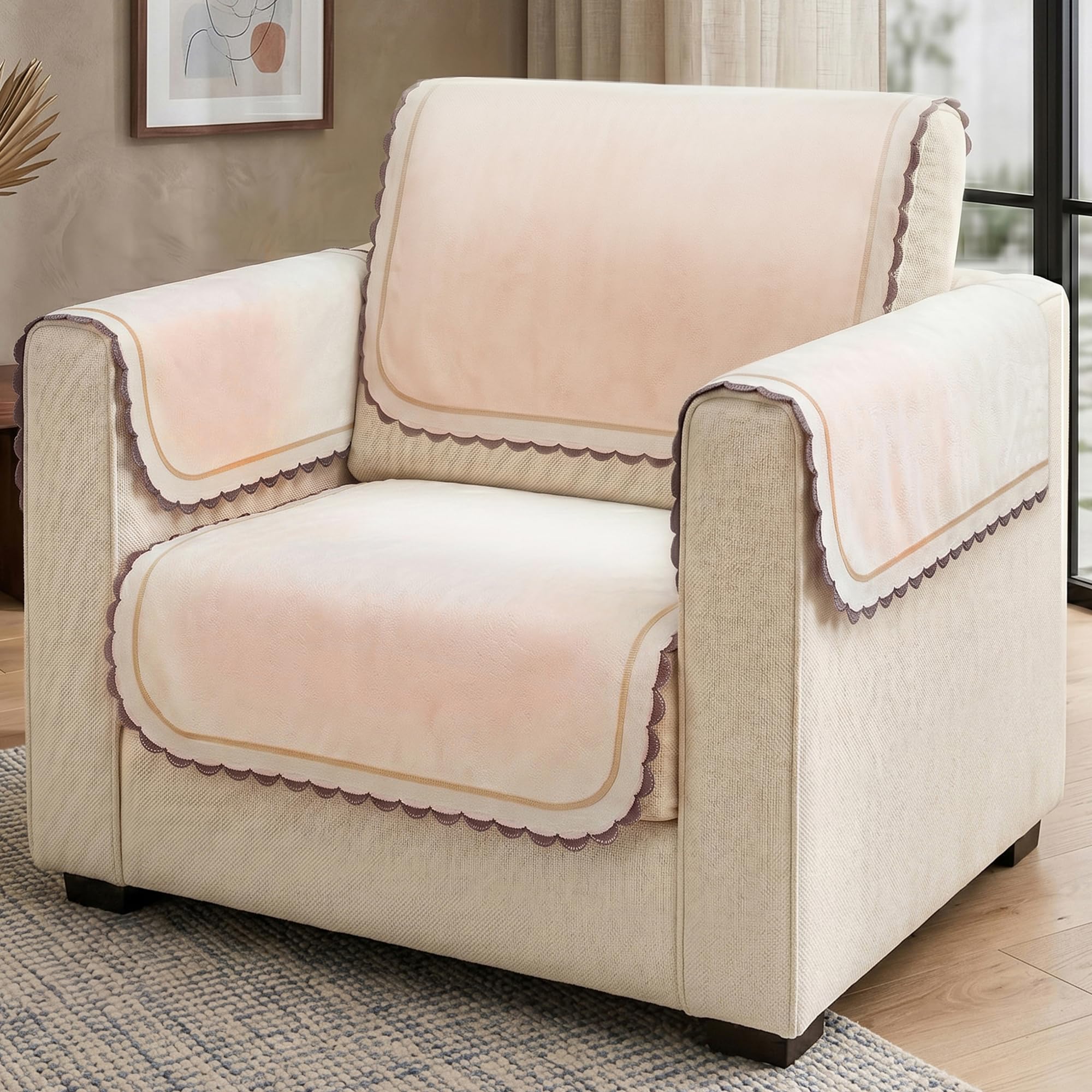 Story@Home Sofa Mat Velvet Sofa Cover 1 Seater (152x61Cm) with Arm Rest Covers | Anti Slip Sofa Cover Velvet for Living Room | Measure Your Sofa & Create Your Own Custom Set - Ombre Cotton Candy-image-27