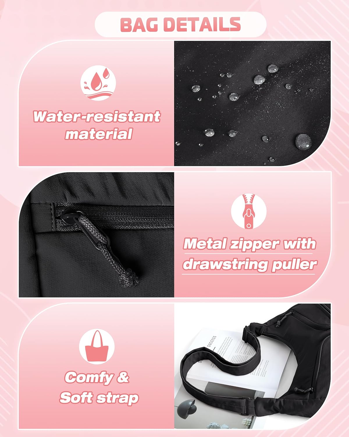 Smasrob Large Crescent Crossbody Bag with RFID Blocking Pocket and Water Bottle Holder, Slouchy Crossbody Bag with Pockets - Image 7