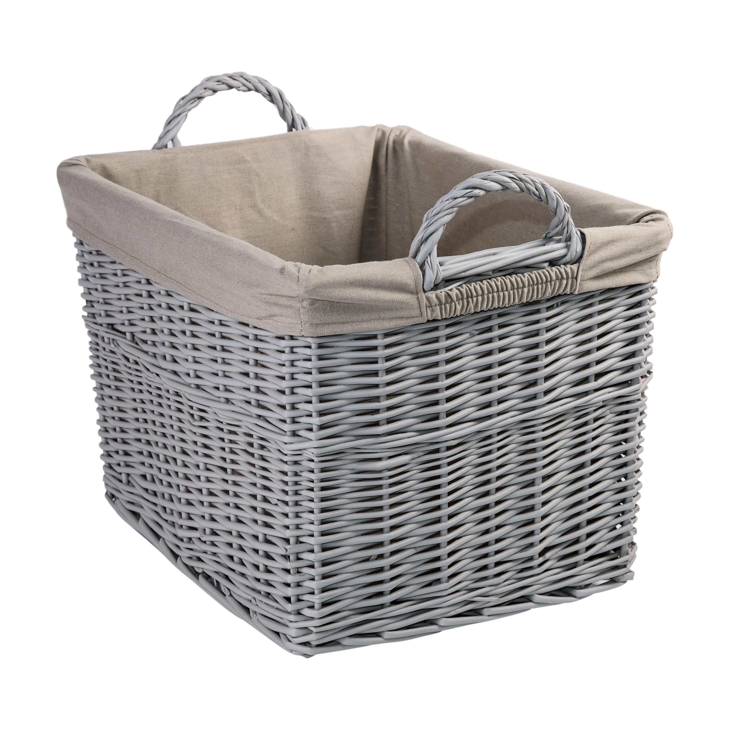 Wickerfield Wicker Laundry Basket with Lining, Large Storage Basket with Handle, Home Storage for Washing, Toys, Nursery (Classic Grey, Rectangular, Medium)