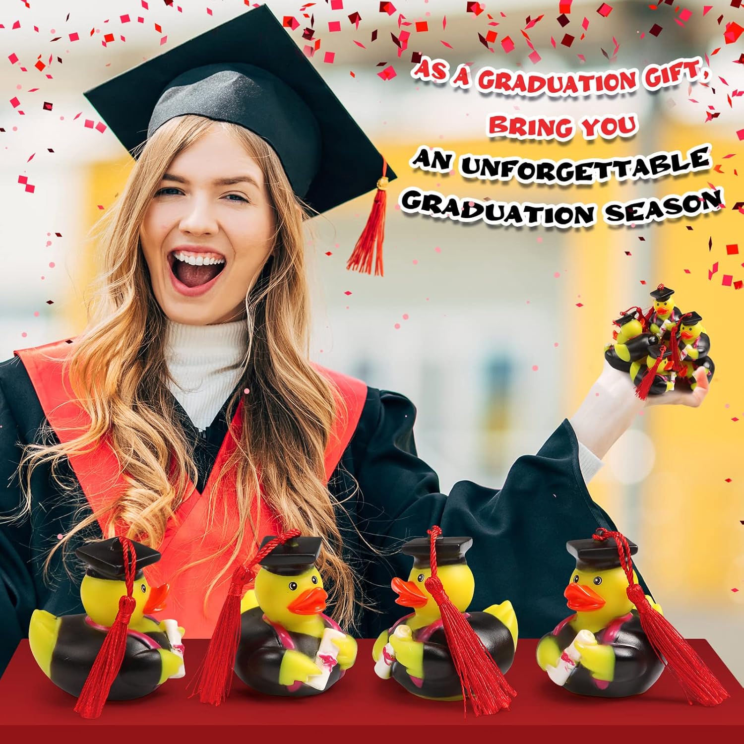 Lewtemi 12 Pcs Red Graduation Diploma Rubber Ducks 2026 Grad Rubber Duck Graduation Duck Bulk Cake Topper for Student Bathtub Swimming Pool Theme Party Favors, 2.5 x 2.5 x 2 Inch