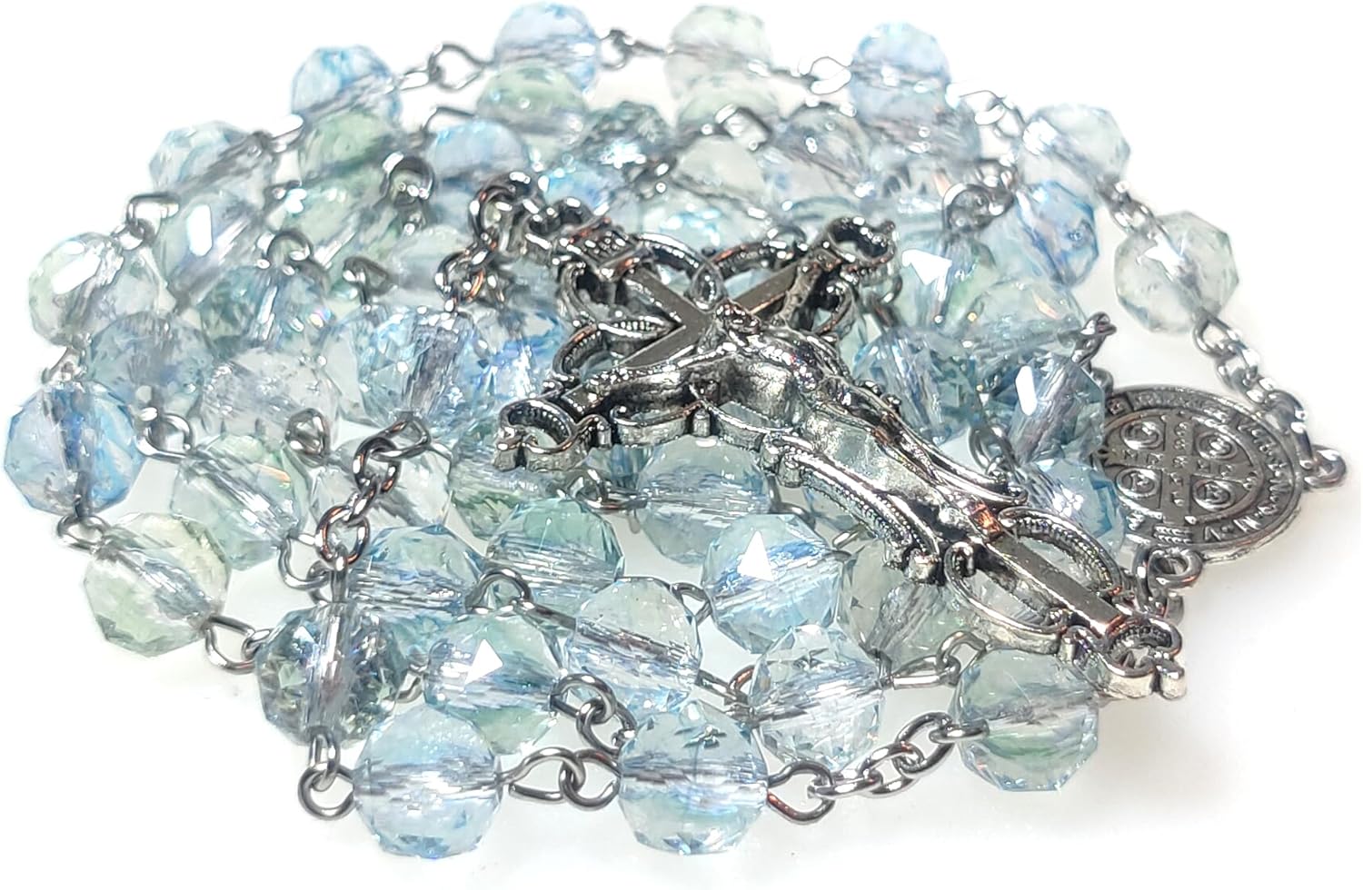 Rosary Beads Chaplet PT Rhombus Aquamarine Artificial Crystal Glass Rosery Cross Catholic gifts - Image 5