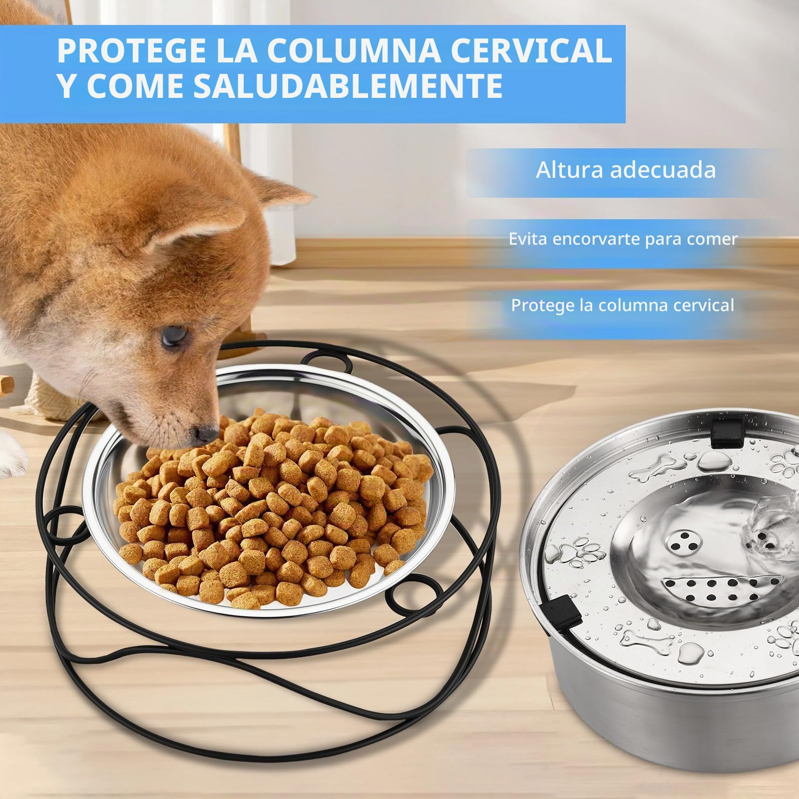 Juego De Bebedero Perro Acero Inoxidable 1L,TazóN De Agua Flotante Antideslizante,Comedero para Perros con Soporte Flotante,DiseñO Desmontable, Adecuado para Todos Los Perros Y Gatos
