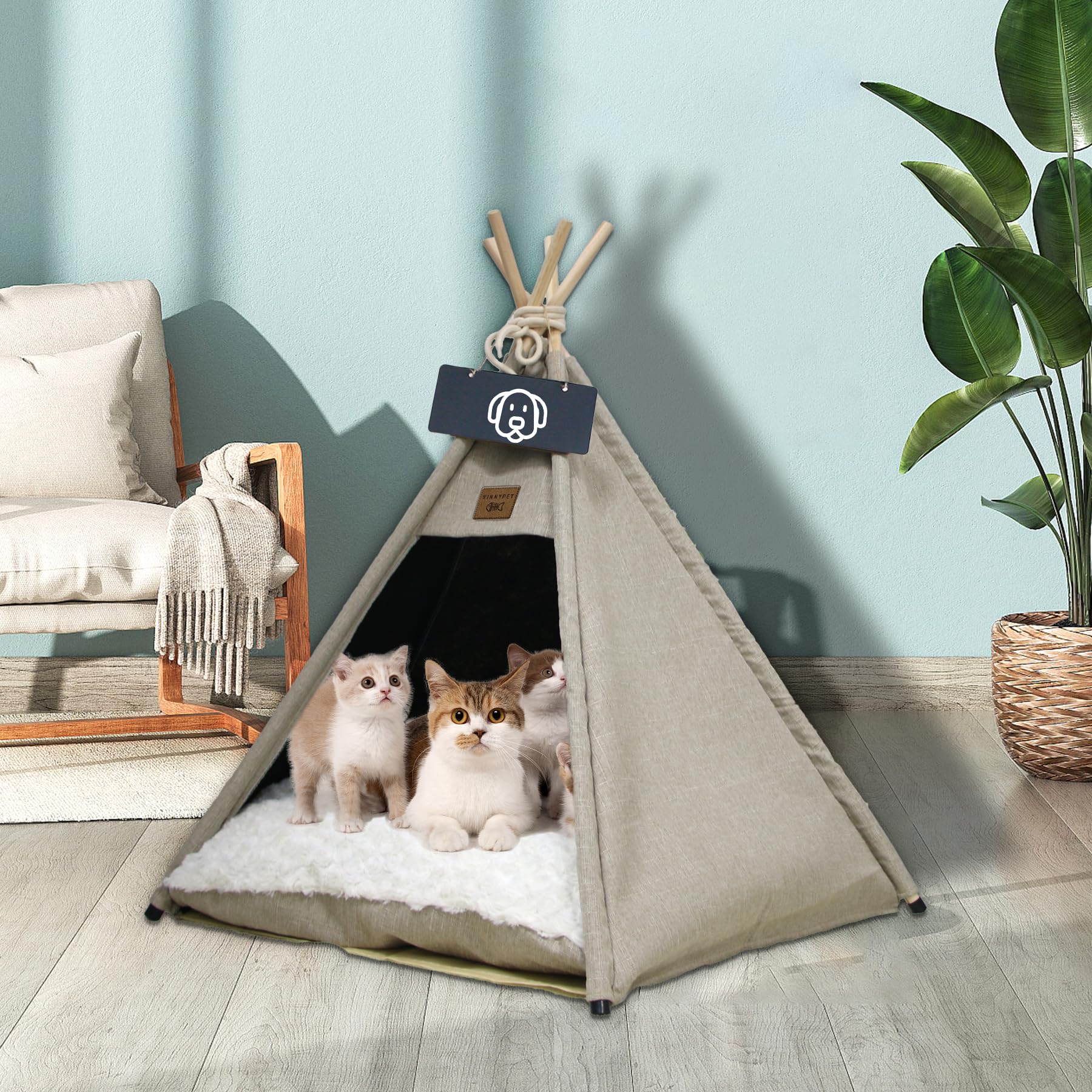 Tenda per Animali Domestici Tipi Tenda per Cani e Gatti Rimovibile e Lavabile Pet Teepee Tipi con Cuscino Peluche 60x60x70cm