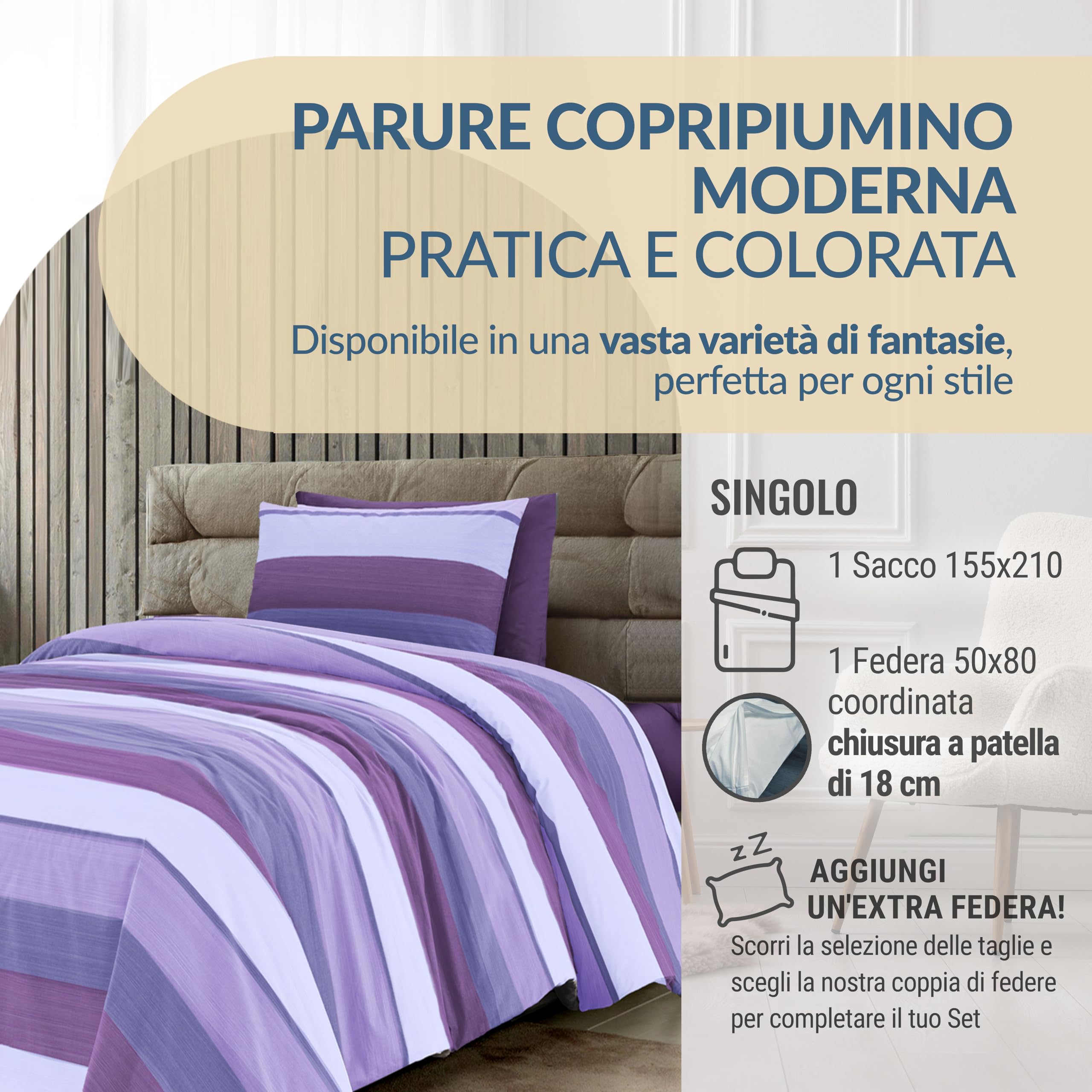 Set Copripiumino Singolo Pantone - Cotone 100%, 155x200 Cm Con Federa
