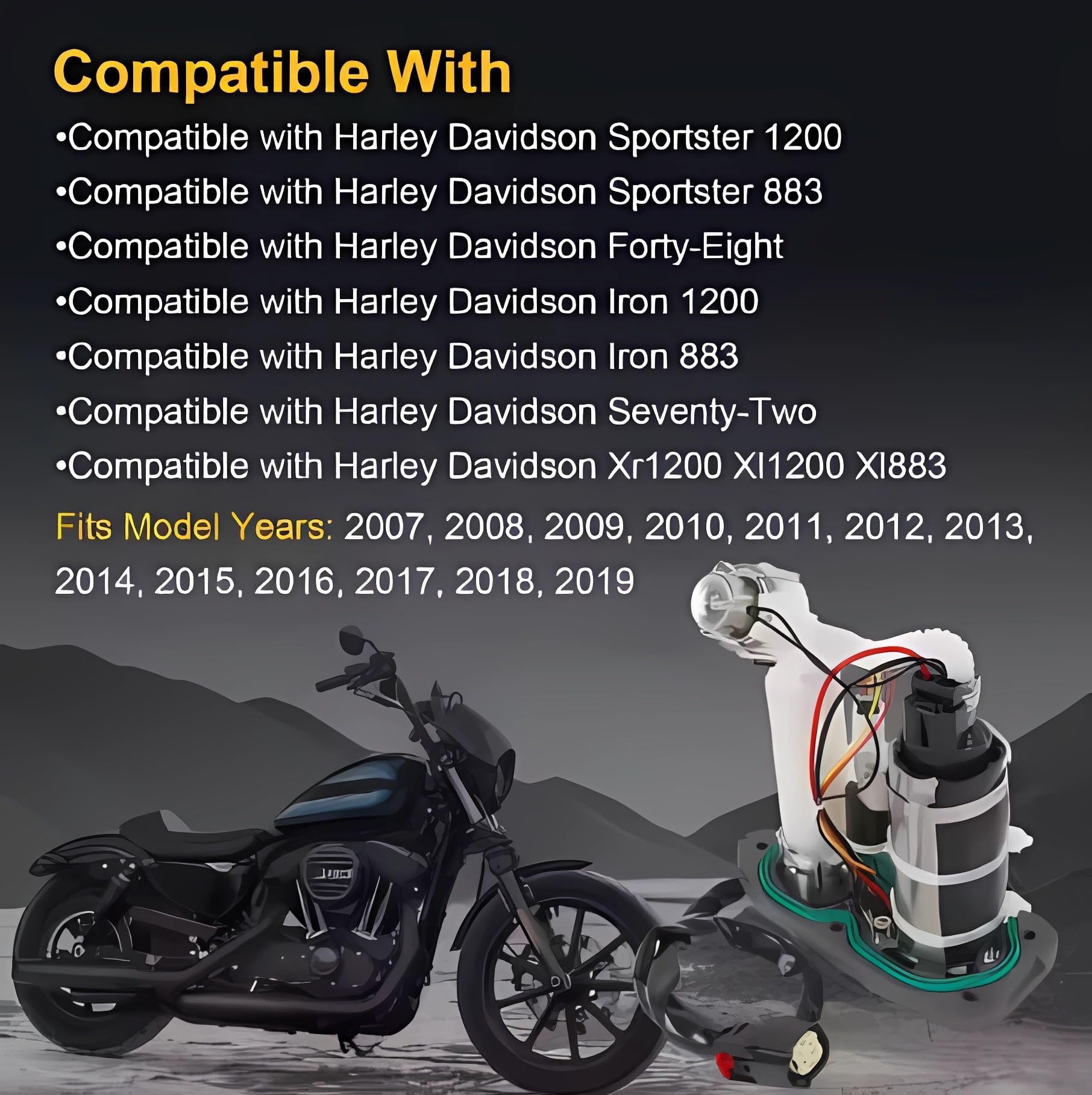 Conjunto de Bomba de Combustible Compatible con Harley Davidson Iron Sportster 1200 883 Roadster Forty Eight Seventy Two 75268-07F 75305-07A