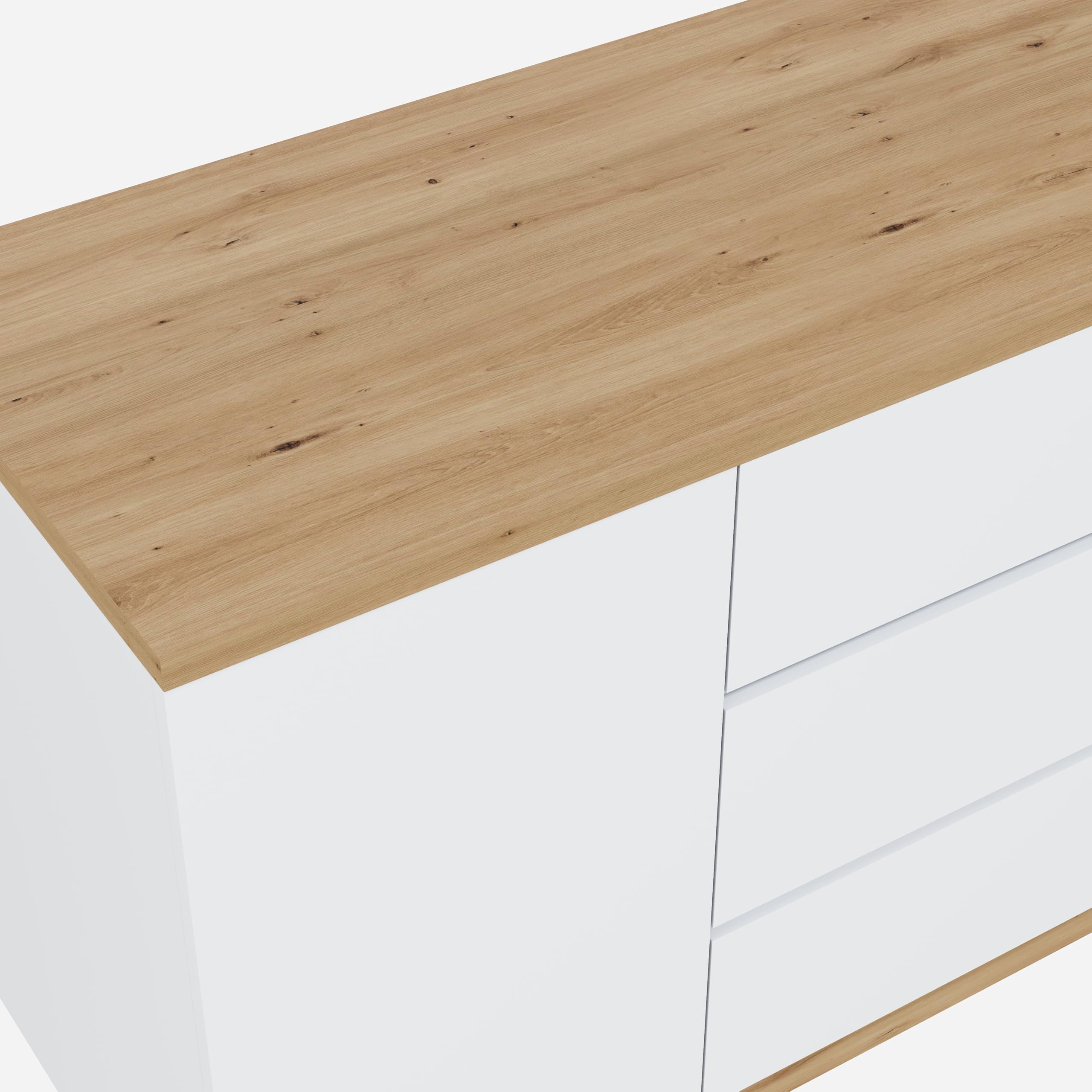 Lexiou Escritorio con ruedas con bloqueo, diseño multifuncional, 4 cm más grueso, mesa giratoria con bloqueo fijo, escritorio plegable, escritorio de esquina, aparador (roble + blanco)