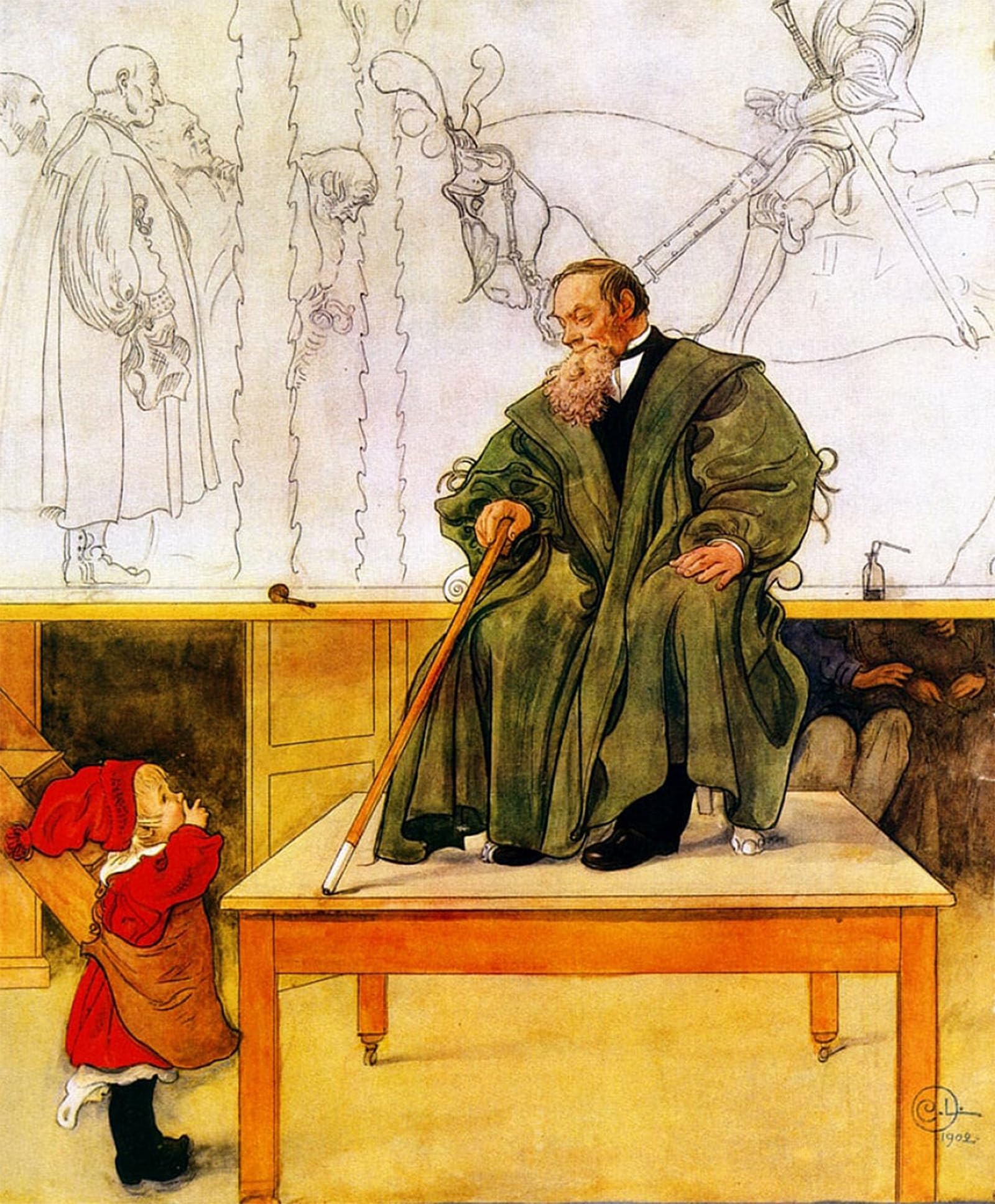 POSTERIIk Famous Animal Posters Vintage Picture Grandfather and esbjörn by Carl Larsson Modern Wall Decor for Home Decor 60x90cm