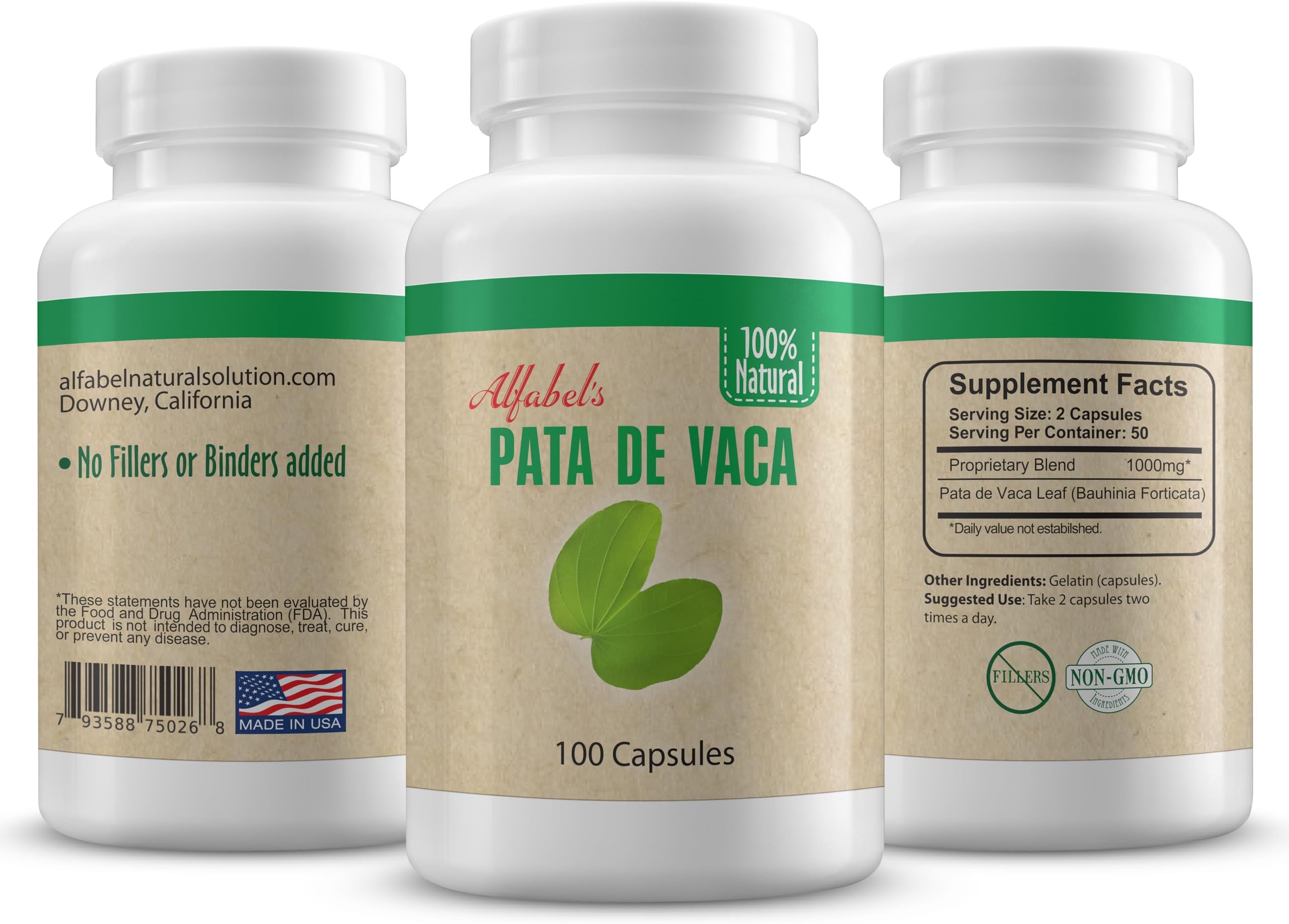 Pata de Vaca herb - Cow's Foot Leaves - 100 Capsules - No Fillers