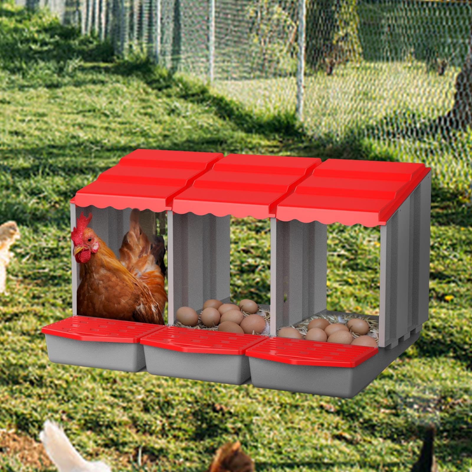 Caja para de Huevos Resistente Y Cómoda Nido para Gallinas Ponedoras Caja de Cría para Y Gansos Circulación de Aire Apta para Criaderos a, Rojo, M