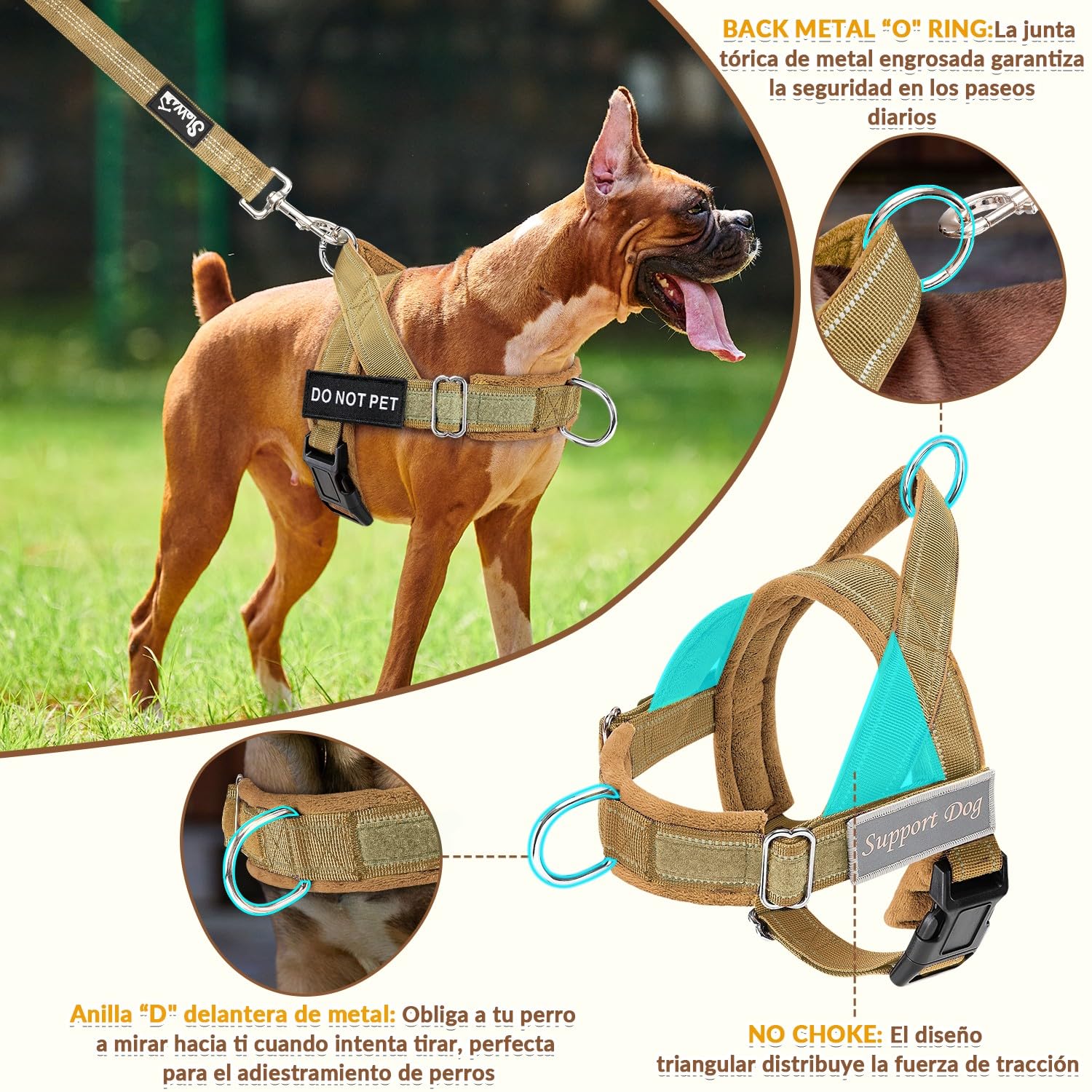 SlowTon Conjunto de Arnés y Correa para Perros, Sin Tirones, Ajustable en Cuello y Pecho, Arnés Antisofoco a Prueba de Escape, Correa de Perro de 5,9 pies, Táctico Militar
