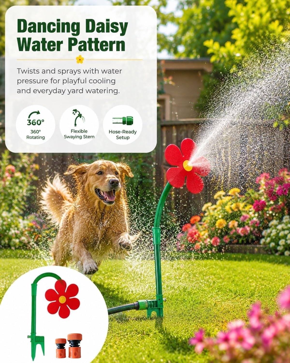 Irrigatore D'Acqua Gioco Girasole, Irrigatore Specifico Cani, Testina Rotante 360 Gradi Forma Fiore, Perfetta Irrigare Giardini Cortili Rinfrescare L'Ambiente Durante L'Estate (2pcs*Giallo)