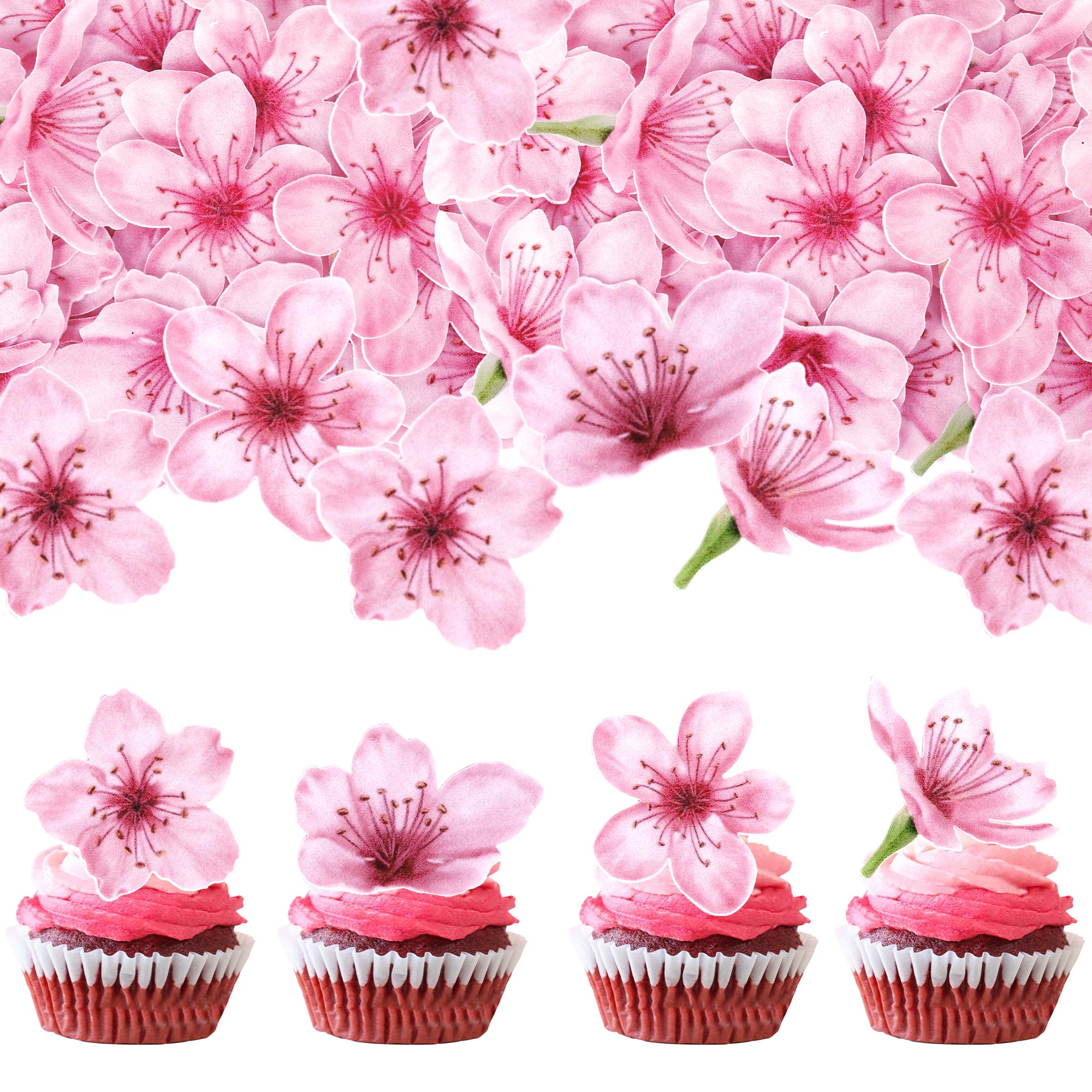 SYKYCTCY 40 Pack Edible Flowers Cake Decorations Pink Edible Cherry Blossoms Flowers Cupcake Toppers Wafer Paper Flowers Cupcake Picks for Baby Shower Kids Birthday Party Food Decorations Supplies โ image 1