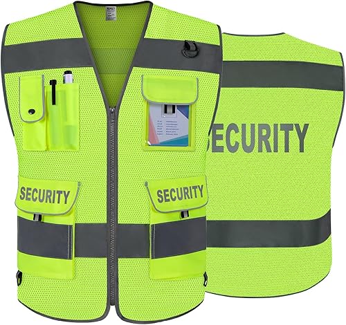 TCCFCCT Chaleco de seguridad de malla para protector de seguridad, 9 bolsillos, chaleco de seguridad reflectante de alta visibilidad para hombres y