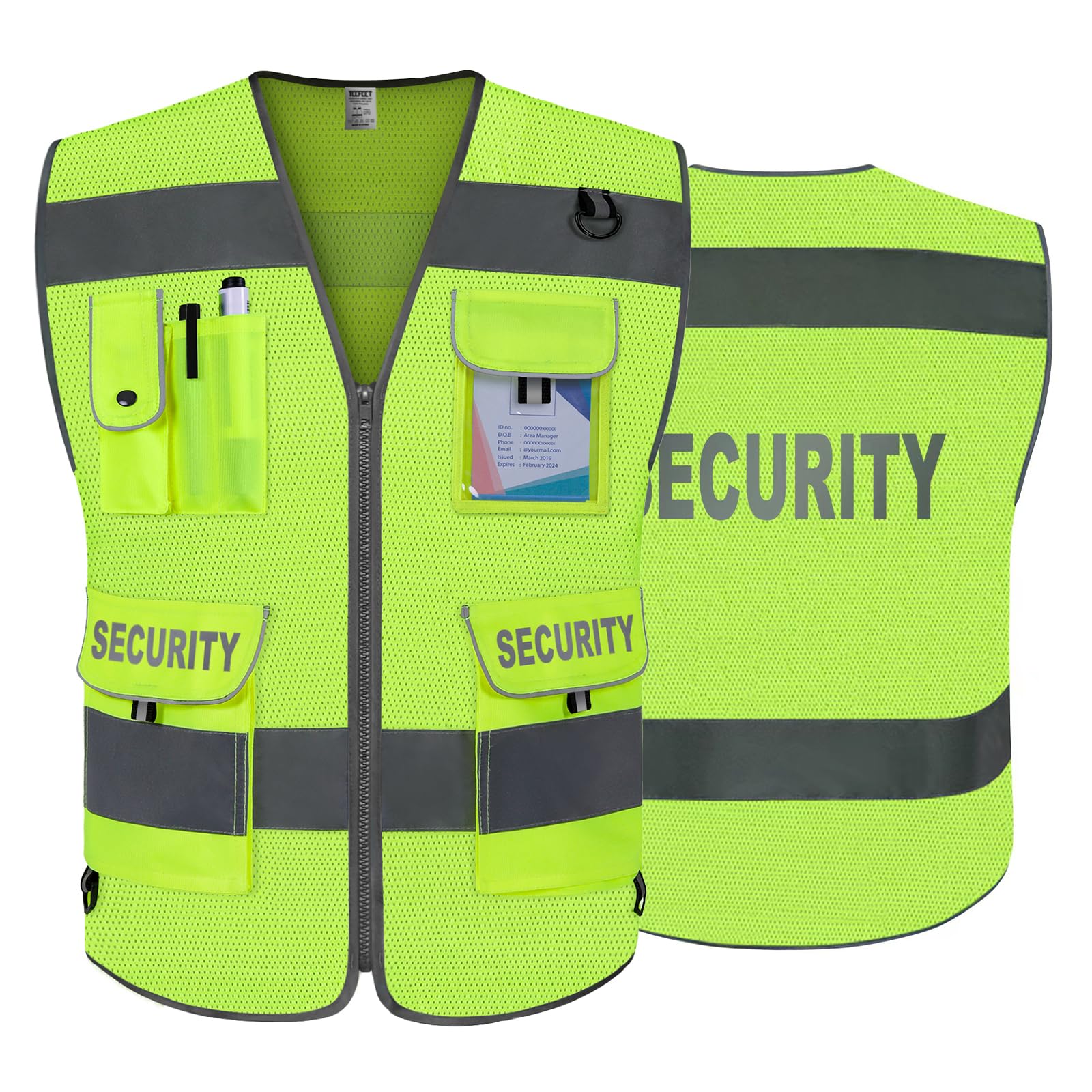 ウェア FreshService TRAVEL VEST NVY JKSafety 9 Pockets Class 2 High Visibility Zipper Front