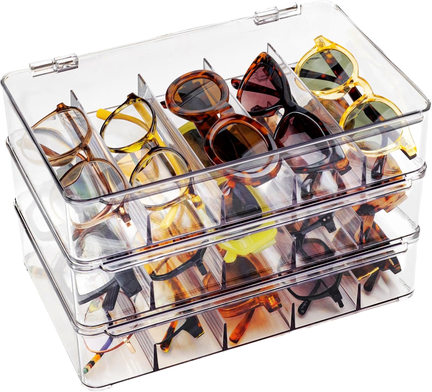 Sunglass Organizer, Clear Glasses Holder for Nightstand and Storage, Prescription Eye Glasses Display Case