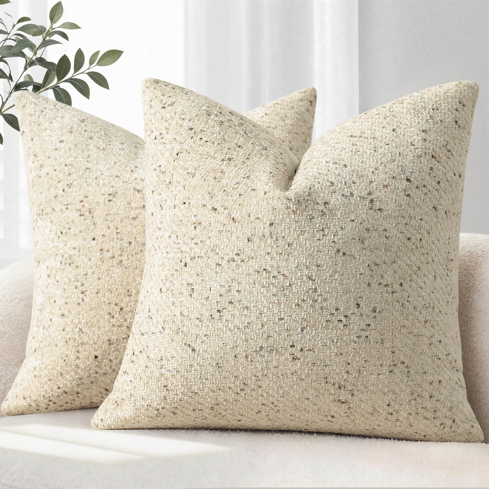 YCOLL Cushion Cover 45x45 2-Piece Set Sofa Cushions Made of Soft Chenille Fabric Cushion Covers Speckled Beige Sofa & Living Room Decorative Cushions for Cozy Home Decoration Ornamental Cushion Covers