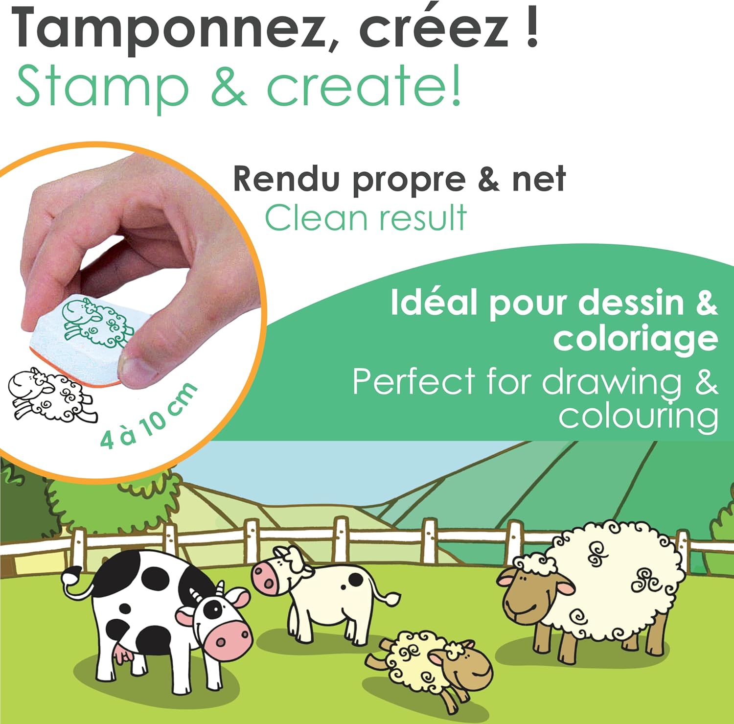 Aladine - Stampo Minos Farm Animals - Children's Stamp Kit - Children's Stamp Kit - Manual Activities Girl and Boy - Washable Ink - Creative Toys and Games - Box of Stamps + Large Inker Included - From 3 years old