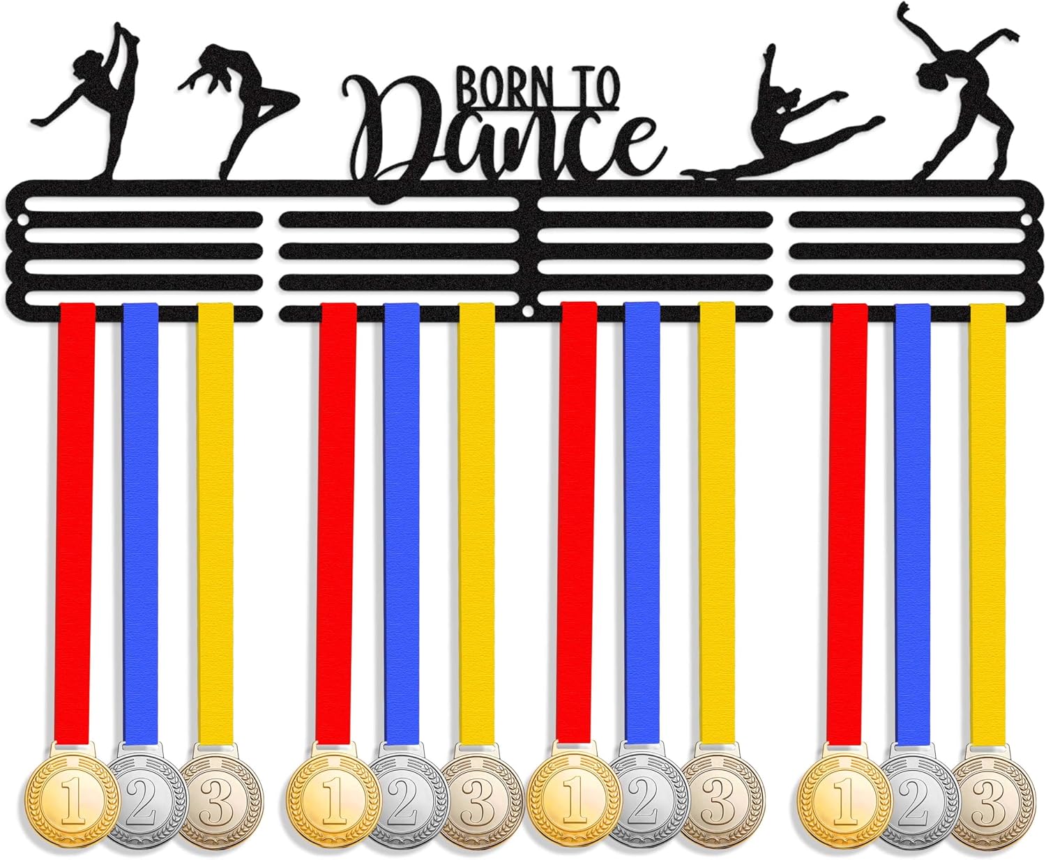 Medal Hanger Display with Trophy Shelf, NEVER GIVE UP Metal Medal Holder for Wall with 15 Hooks, Shelve For Trophies medal display, Medal Holder display For Gymnastics, Race, Soccer, Swim, F1