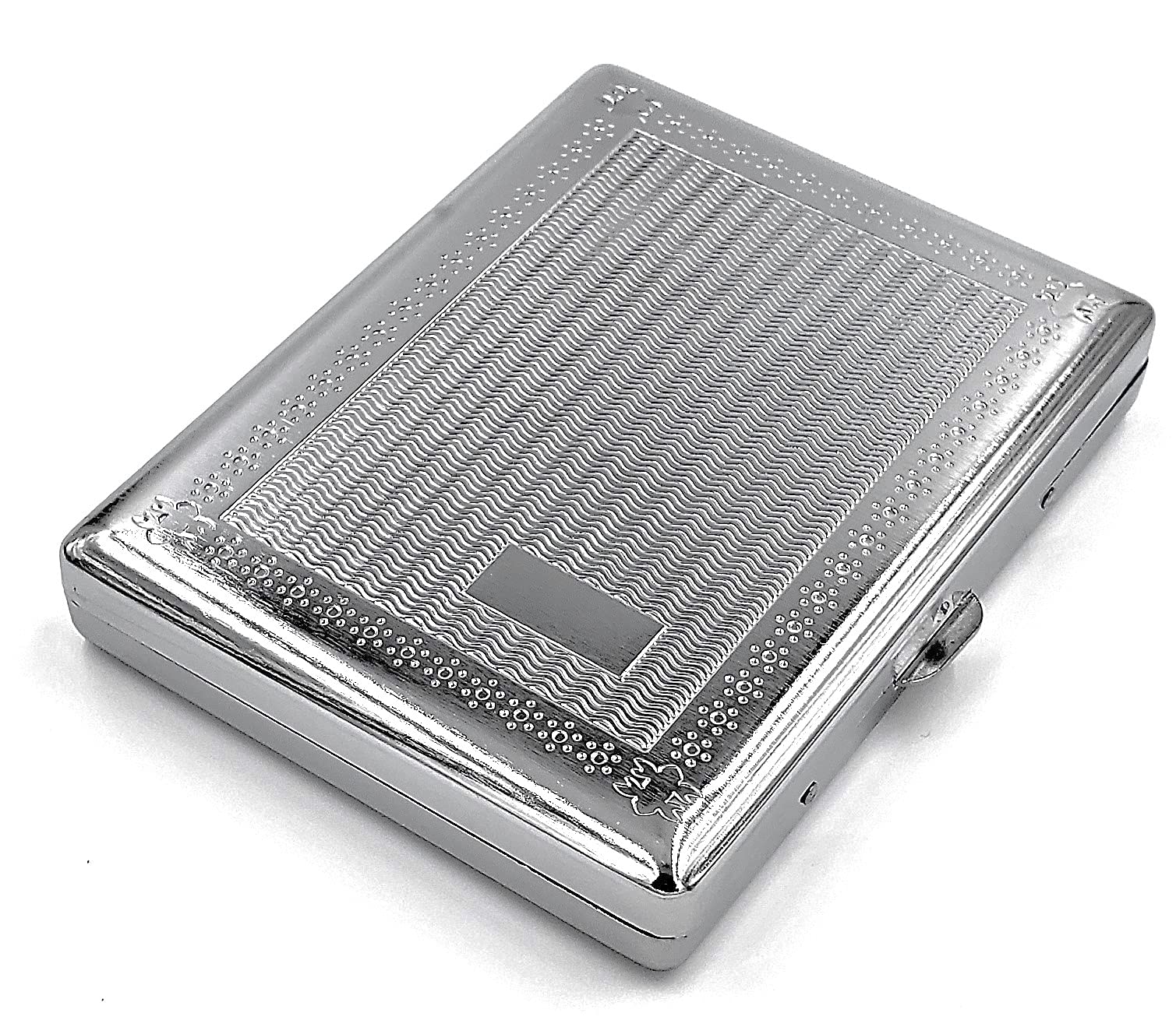 Retro Cigarette Case Victorian Style Metal Holder for Regular, King and 100's Size Credit Card Holder Pocket, Large Grooved Pattern RFID Protective Security Wallet (Grv-L100 Silver)