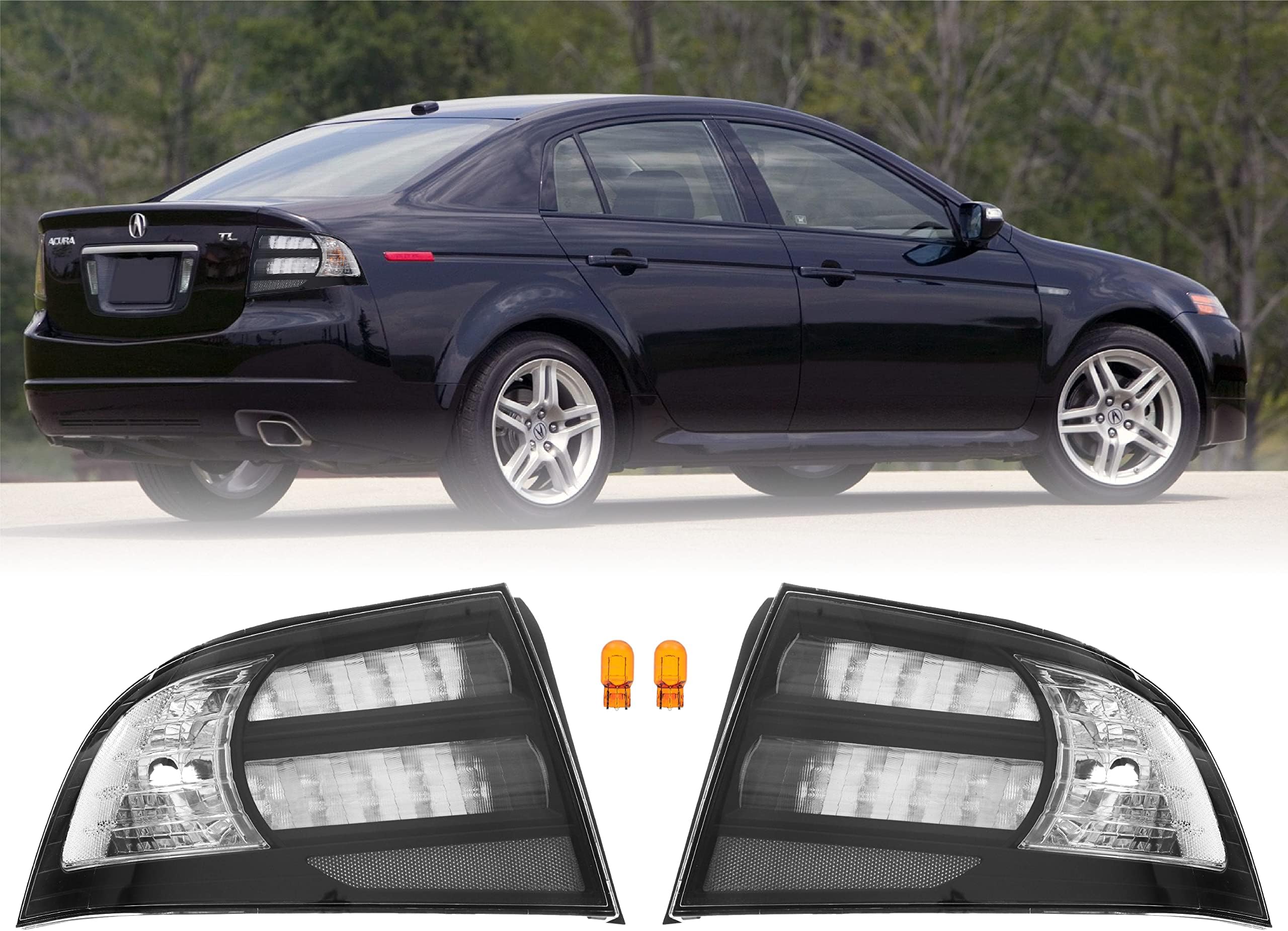 USR DEPO 3G TL Tail Lights - JDM Style Black Housing Rear Tail Lamps Cover (Left + Right) Compatible with 2004-2008 Acura TL All Models including Base and Type-S (Black Housing Clear Lens)