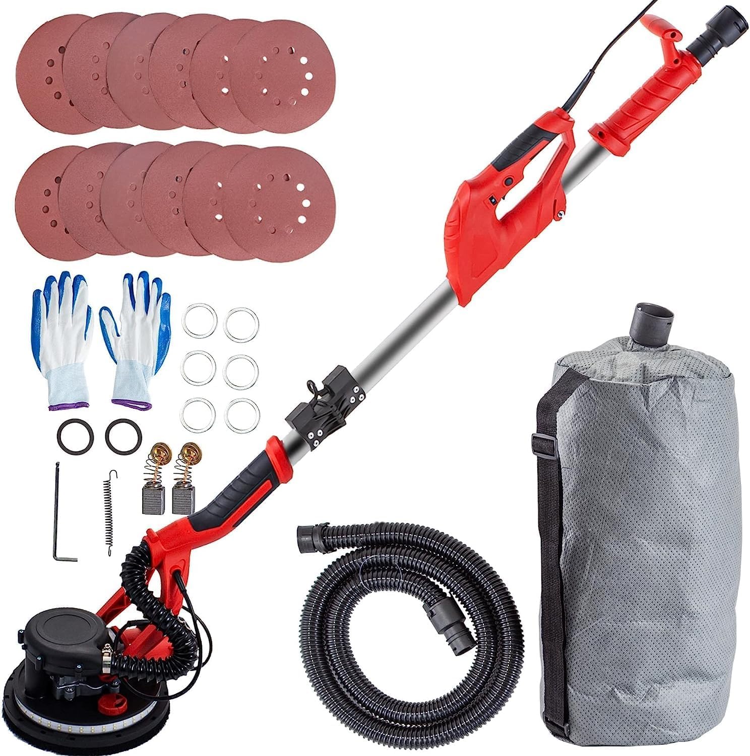 Vevor Drywall Sander 850W, Electric Drywall Sander, Variable Speed 800-1750 RPM, Foldable Sheetrock Sander, with Telescope Handle, Electric Sander, with LED Strip Light and Vacuum Bag, Wall Sander