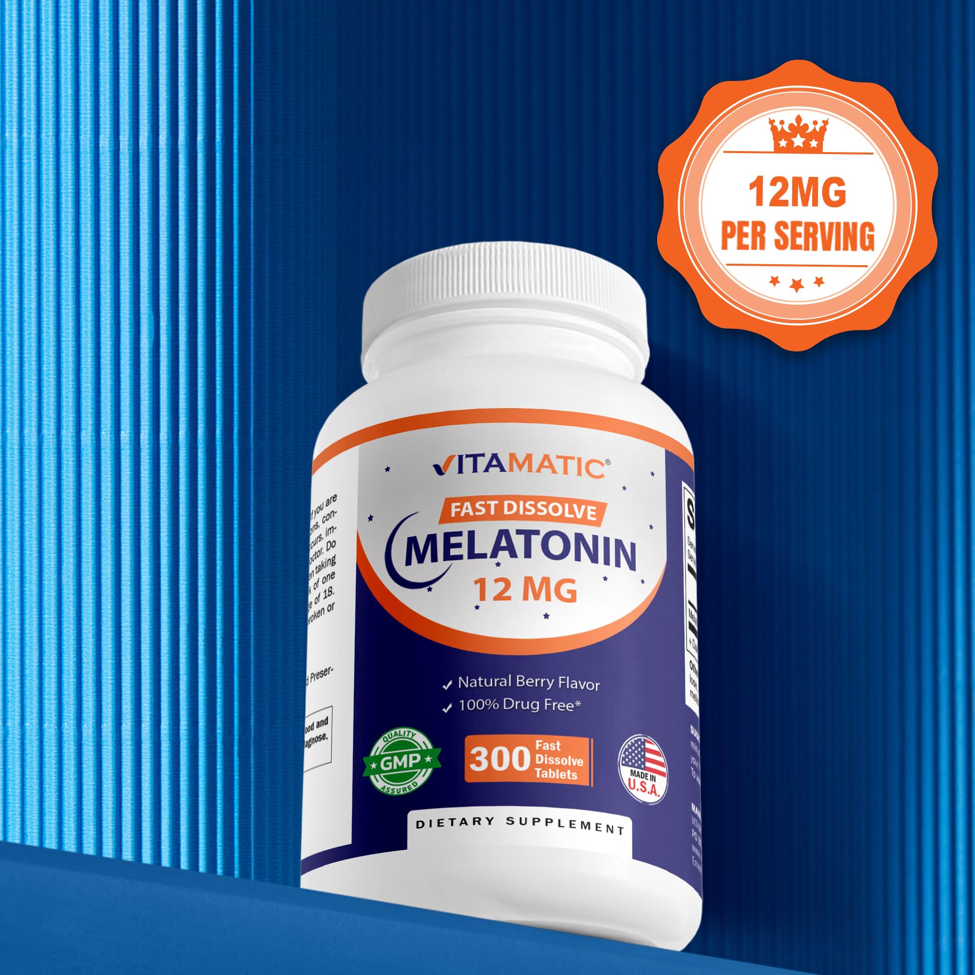 Vitamatic Melatonin 12 mg – Natural Berry Flavor – 300 Fast Dissolve Tablets – Formulated by Healthcare Professionals – Non-GMO, Gluten Free — Amazon image 8
