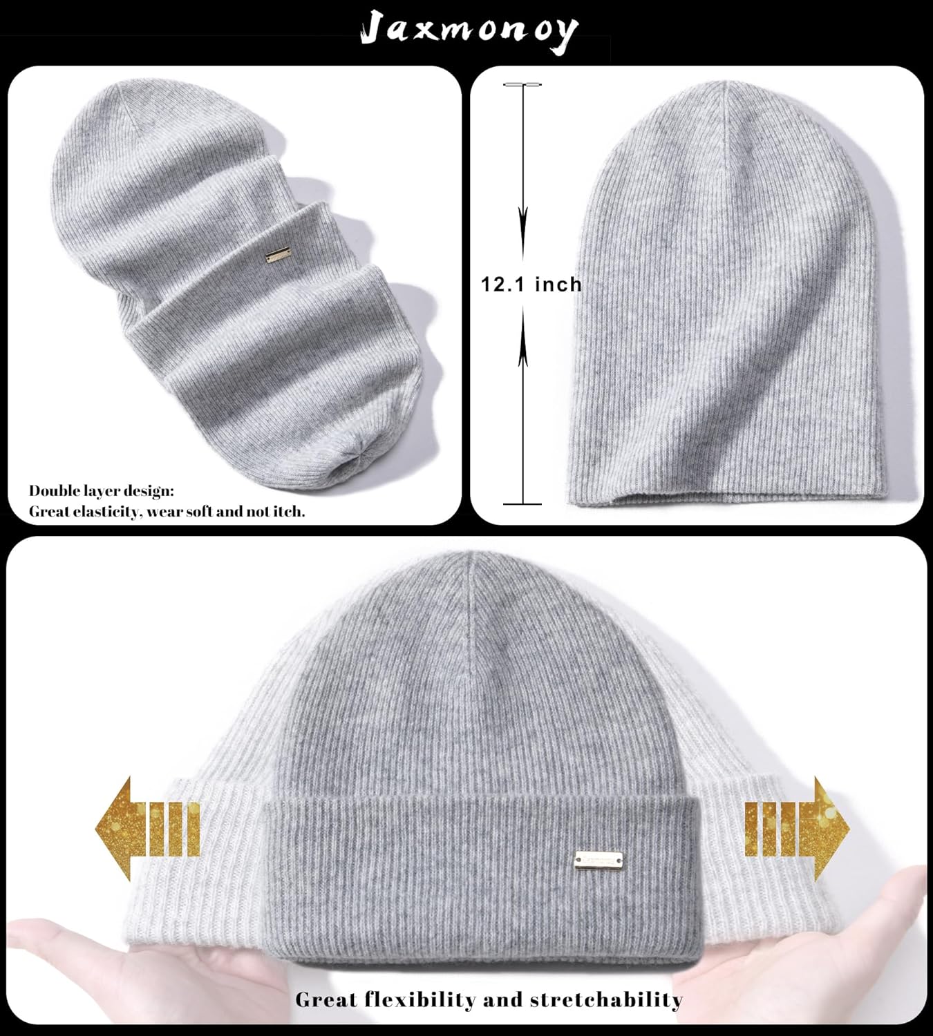 jaxmonoy 100% Merino Wool Knit Winter Beanie Hats for Women Men Soft Warm Double Layer Slouchy Knitted Beanie Skull Cap - Image 5