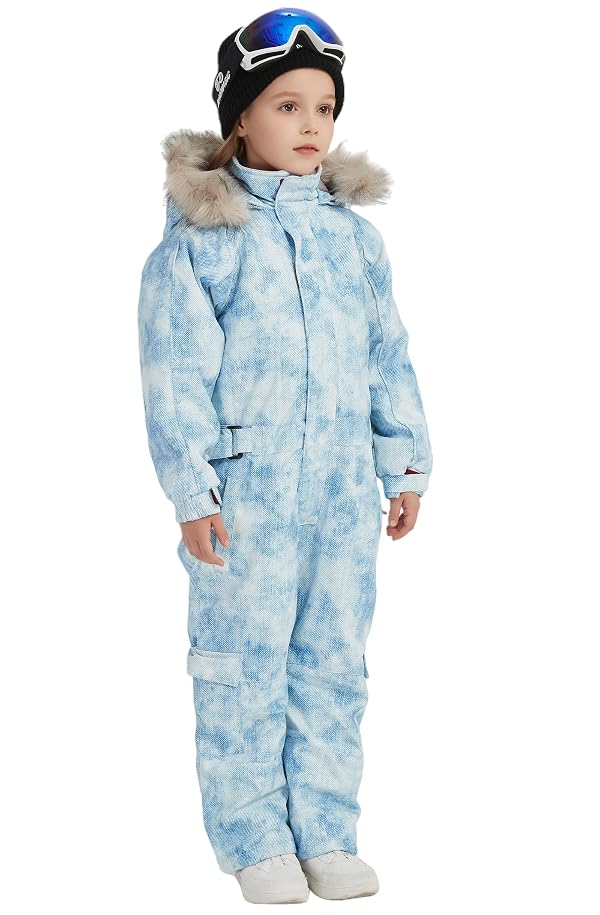 SNBOCON Kids Waterproof Colorful One Piece Coveralls Ski Suits Snowsuits Winter Jumpsuits Snowboarding (100cm,Denim) by SNBOCON - Image 3