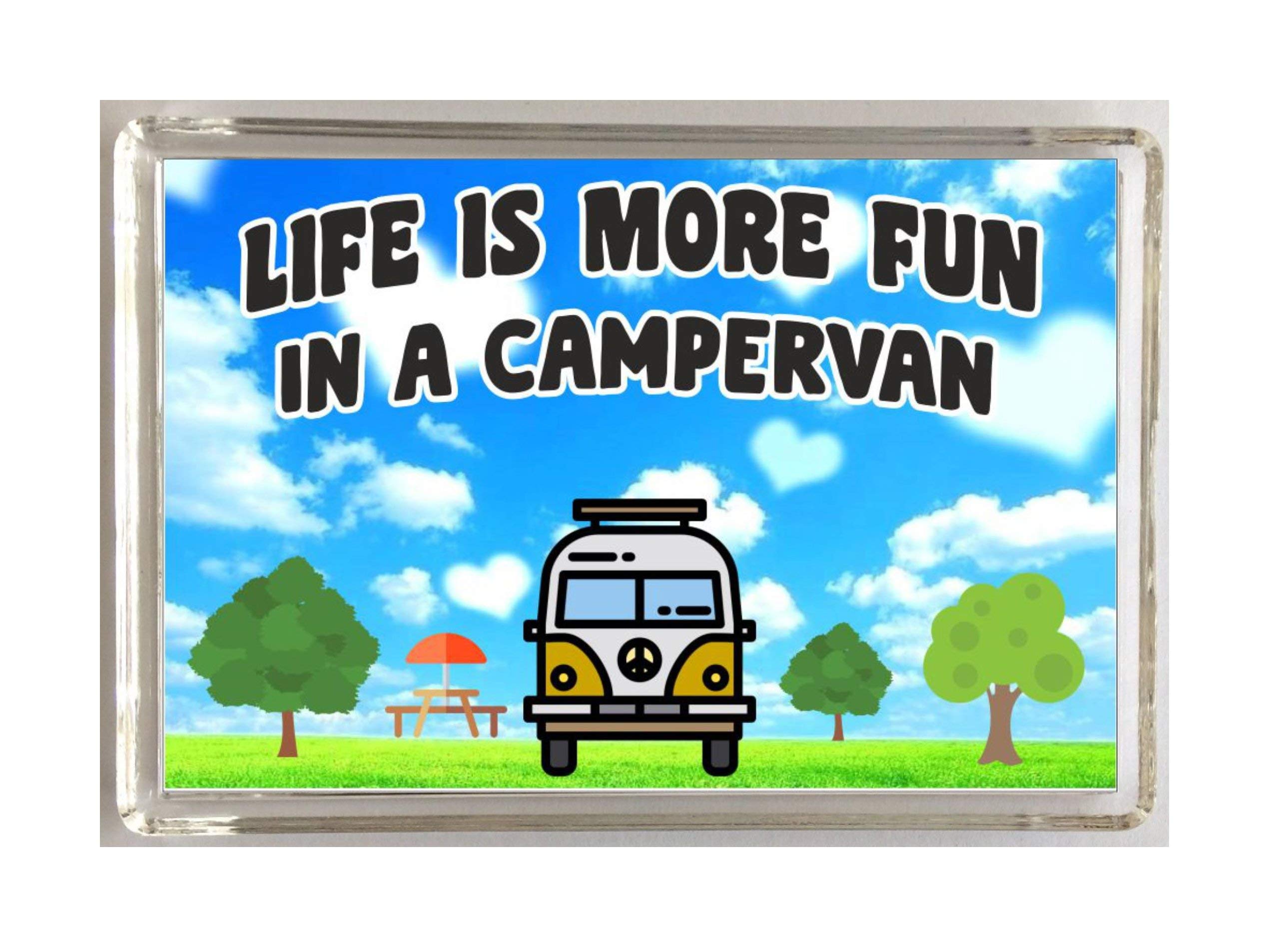 'Clare''s Cosmetics' Fun Campervan Lover Gift – Life Is More Fun In A Campervan – Novelty Fridge Magnet – Fun Campervan Present