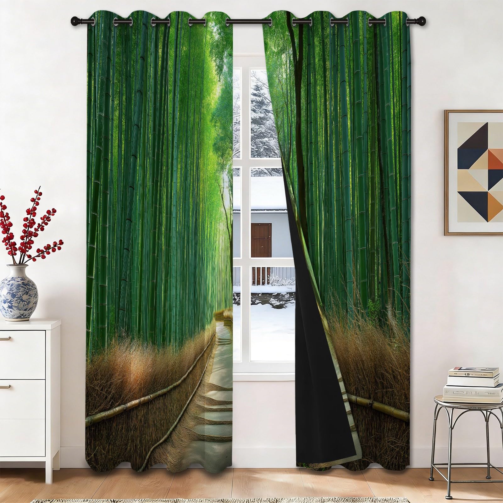 Rideau occultant paysage chinois thermique 140x280 pour grand salon et chambre à coucher