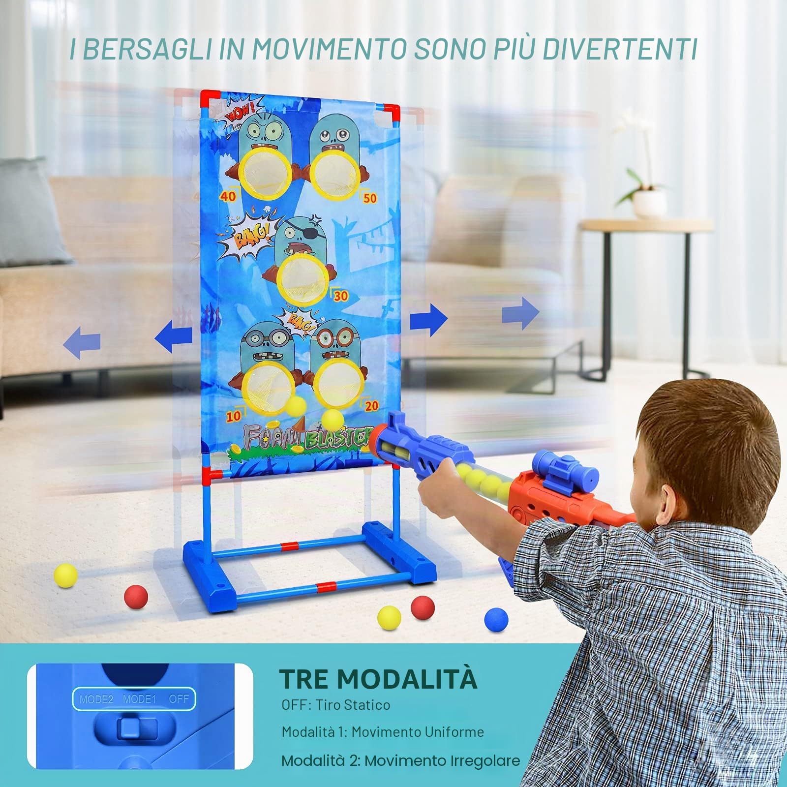 Giochi di tiro per bambini, adatti per 5 6 7 8 9 10+ anni, ragazzi e ragazze, 2 pistole giocattolo ad aria con palla in schiuma con bersaglio di tiro in piedi, 36 palline di schiuma, gioco di