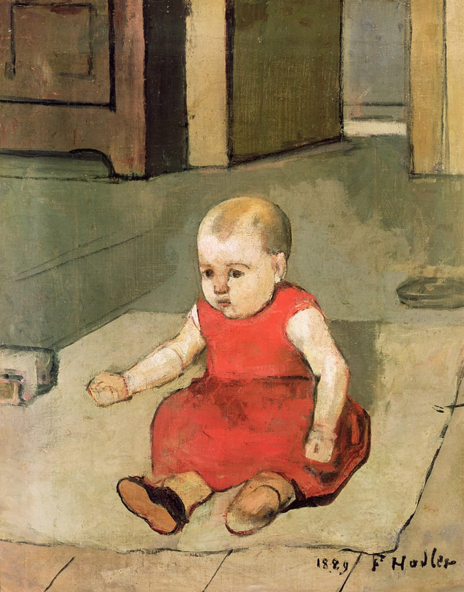 Artxlxxbn No Frame Famous Painting Art Wall Decor Abstract Art Picture Little Hector On The Floor By Ferdinand Hodler Animal Pictures For Home Decor 60X90cm